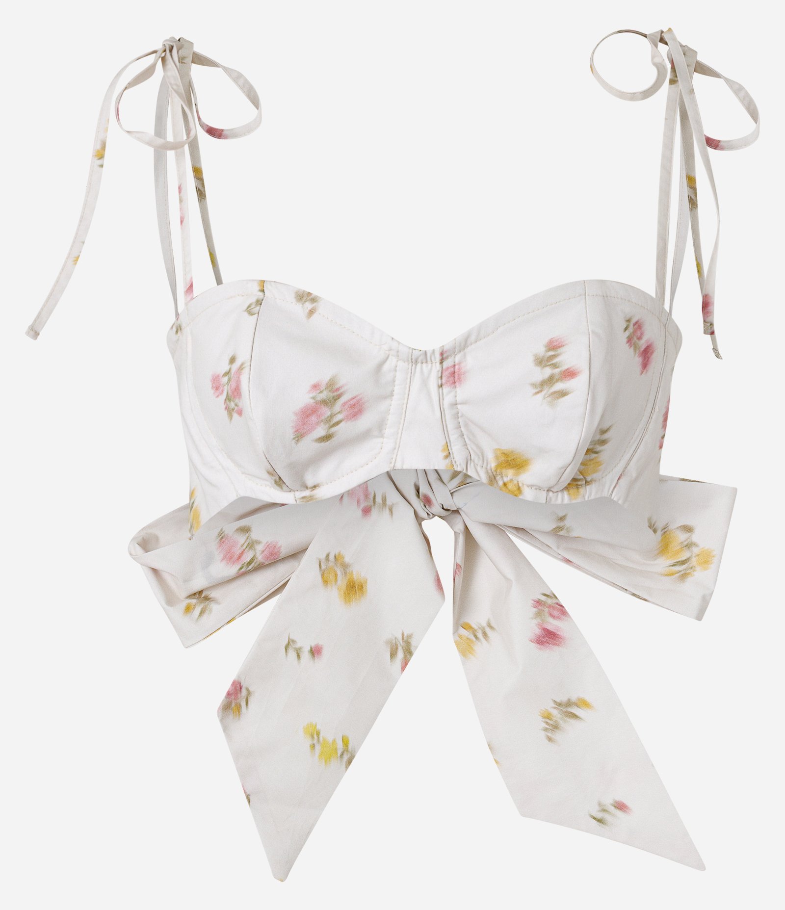 Blusa em Tricoline Floral com Amarração nas Costas Bege 4