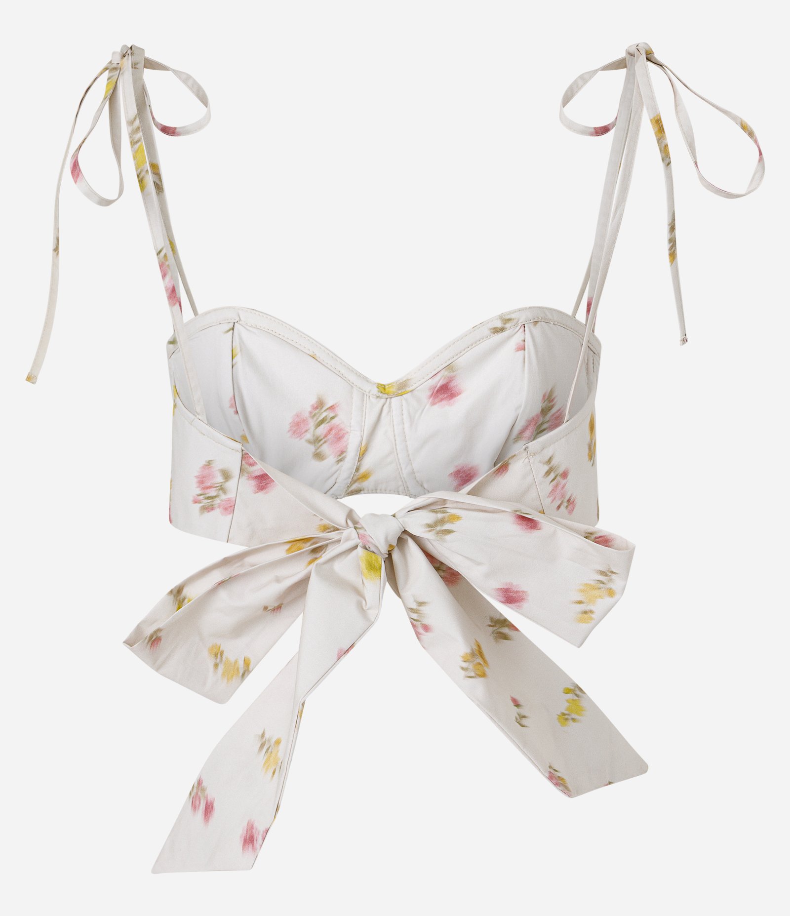 Blusa em Tricoline Floral com Amarração nas Costas Bege 5