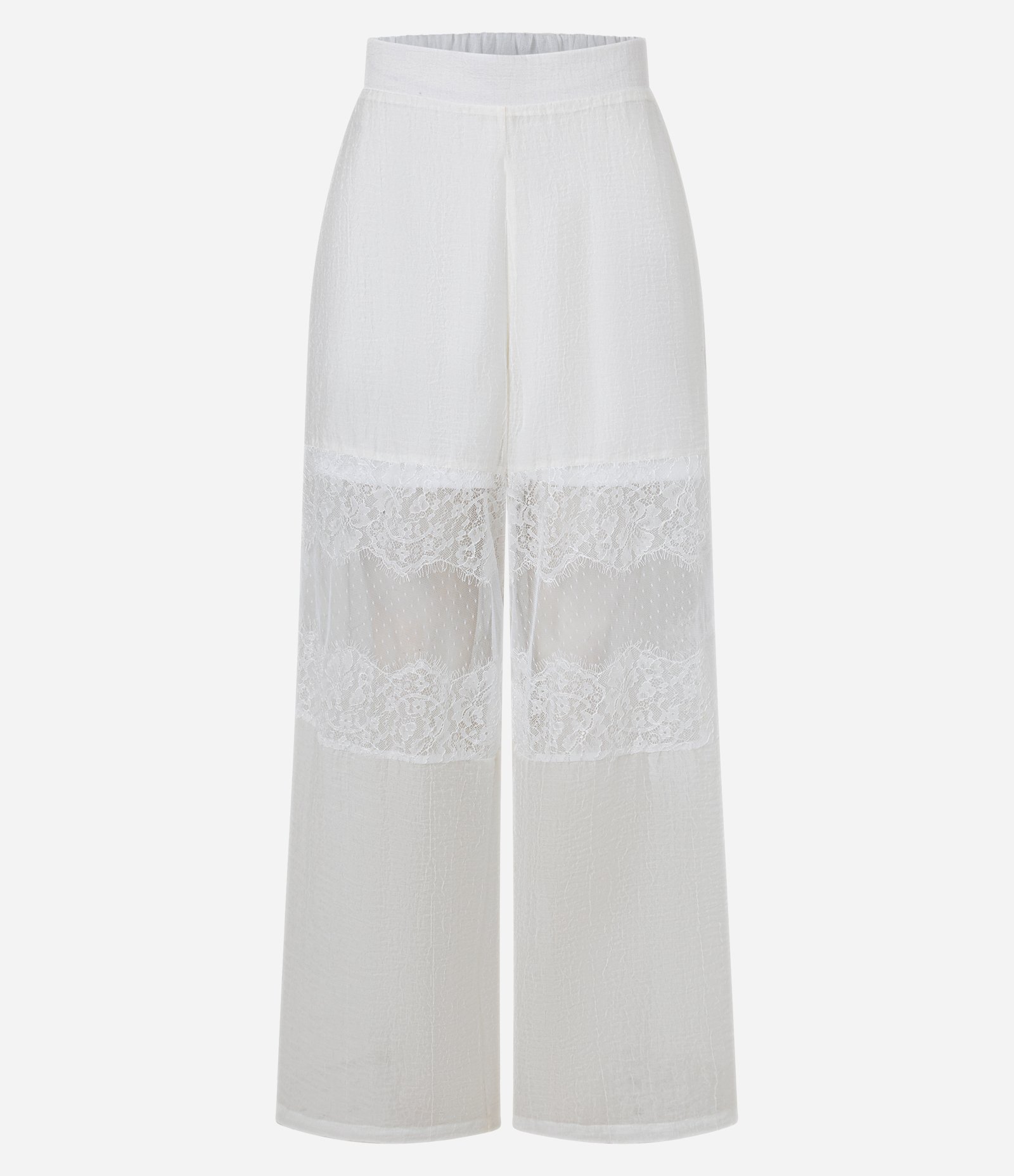Calça Aladim em Viscolinho com Recortes de Renda Branco 2