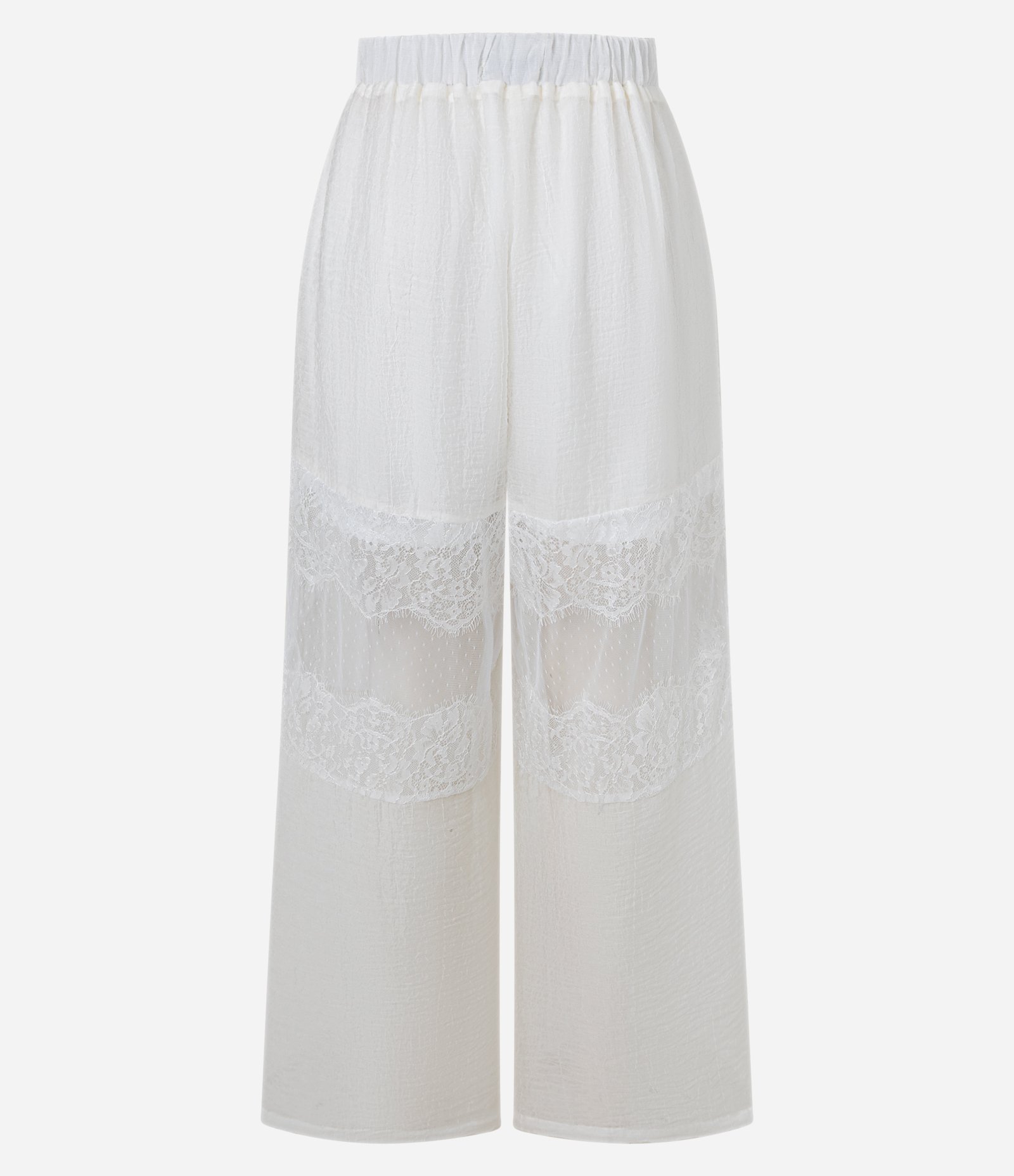 Calça Aladim em Viscolinho com Recortes de Renda Branco 3