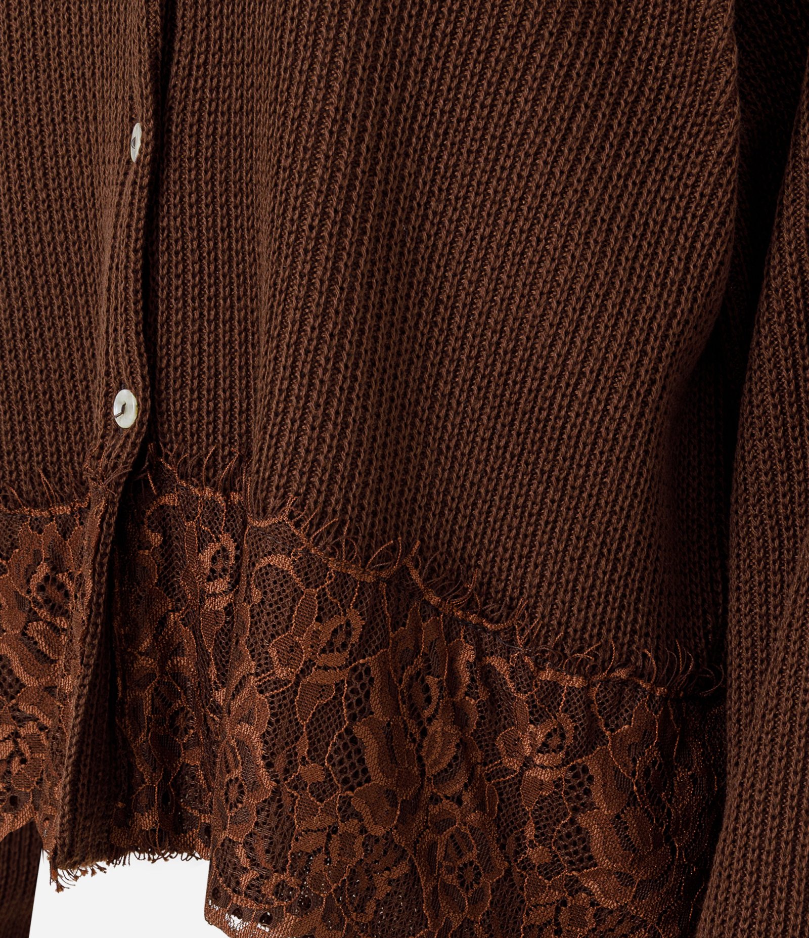 Cardigan em Tricô com Detalhe de Renda na Barra Marrom 6