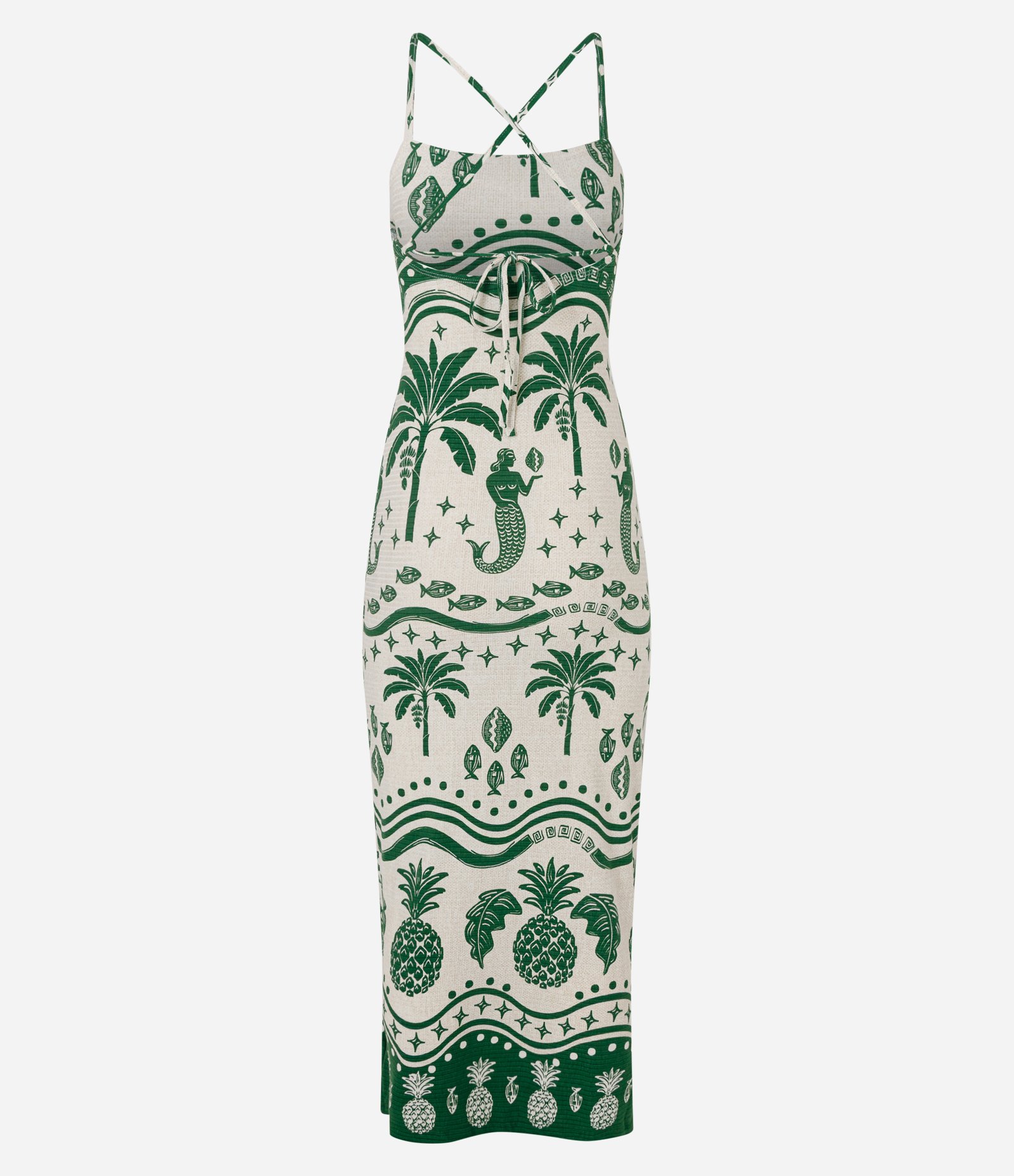Vestido Midi em Ribana com Estampa Tropical Verde 2