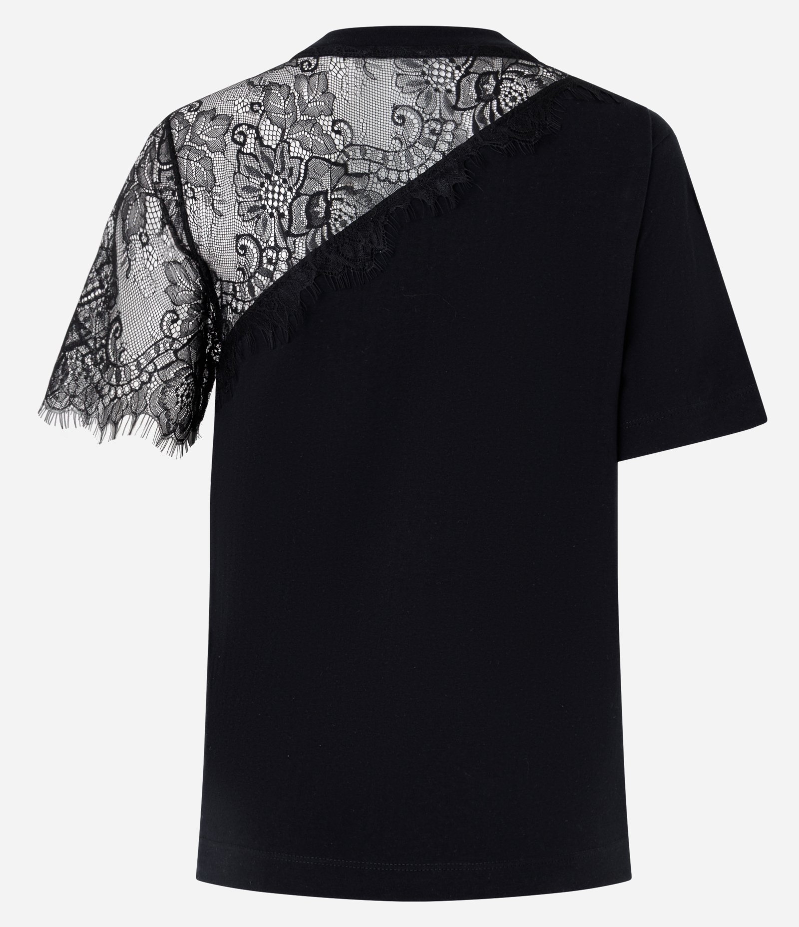 Camiseta em Algodão com Aplicação de Renda Floral Preto 2