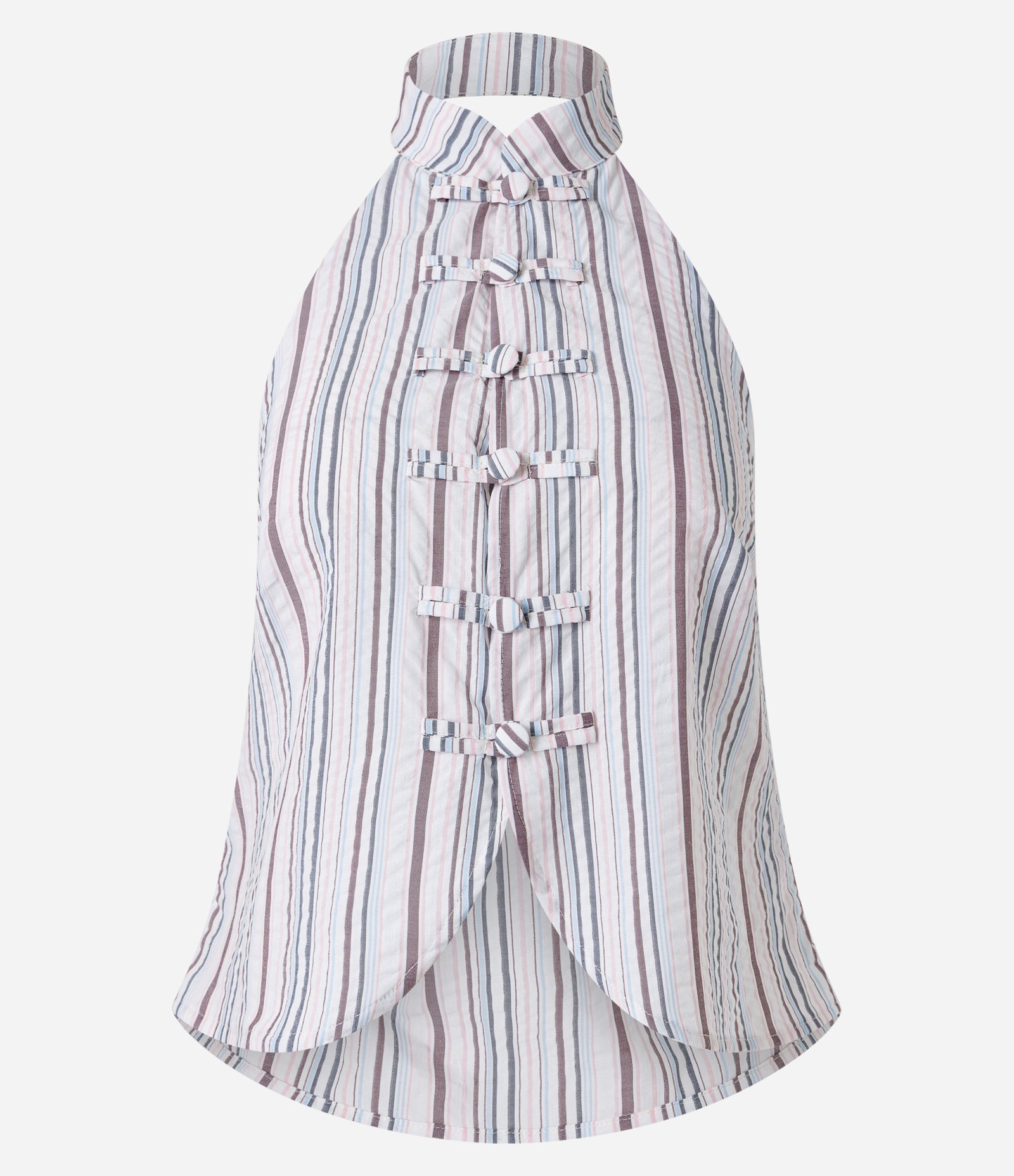 Blusa Frente Única com Estampa Listrada e Fechamento Oriental Multicores 5