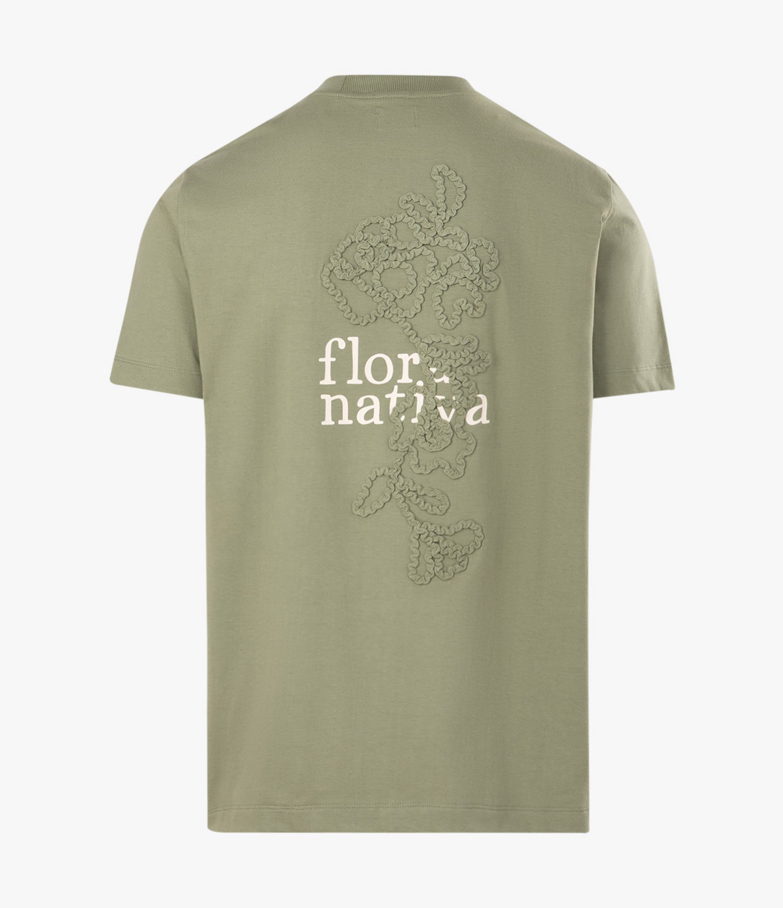 Camiseta Regular com Bordado Floral e Lettering Flora Nativa Verde 2