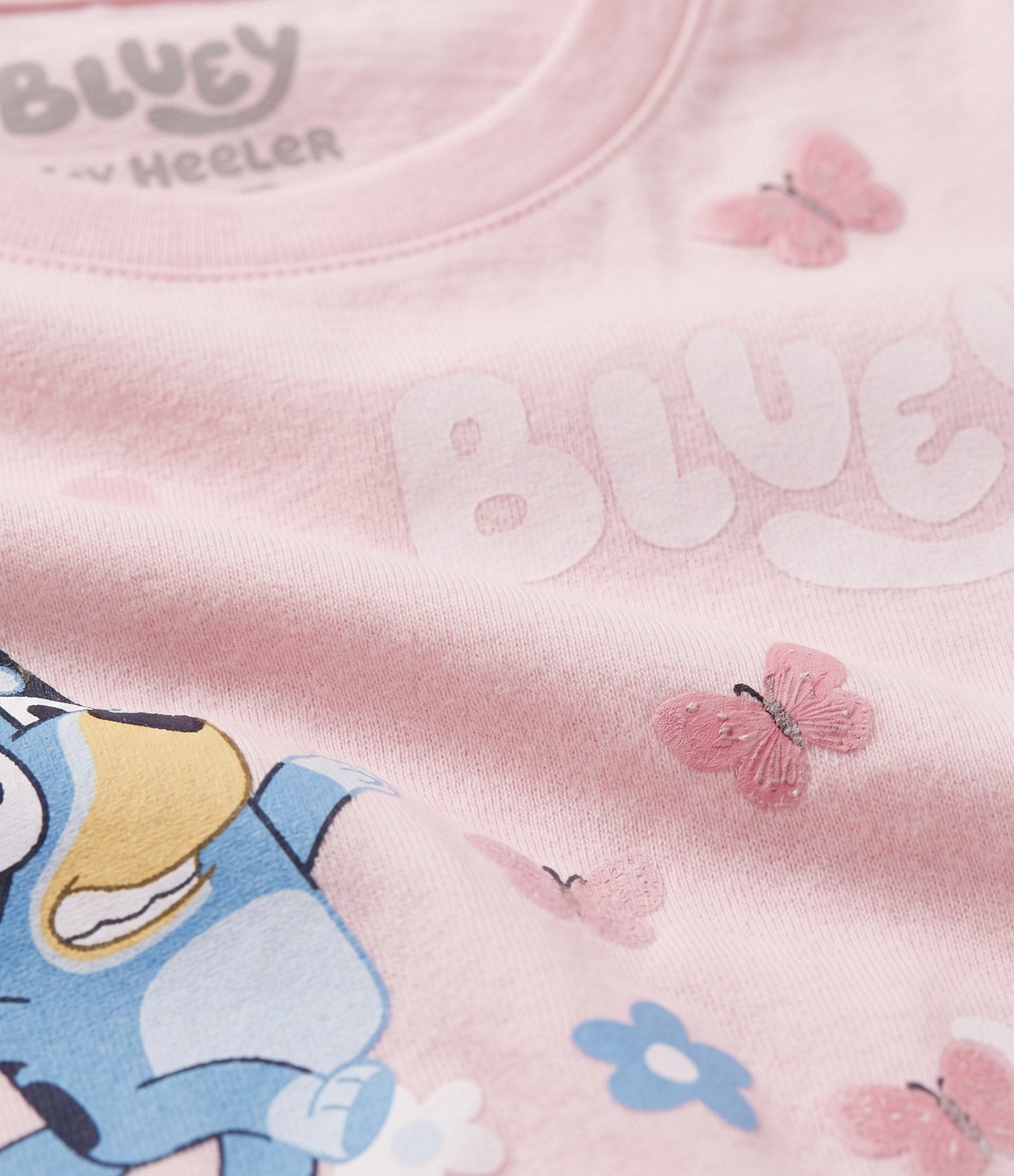 Camiseta Slim Infantil Bluey com Borboletas Aplicadas - Tam 1 a 6 Anos Rosa Claro 3
