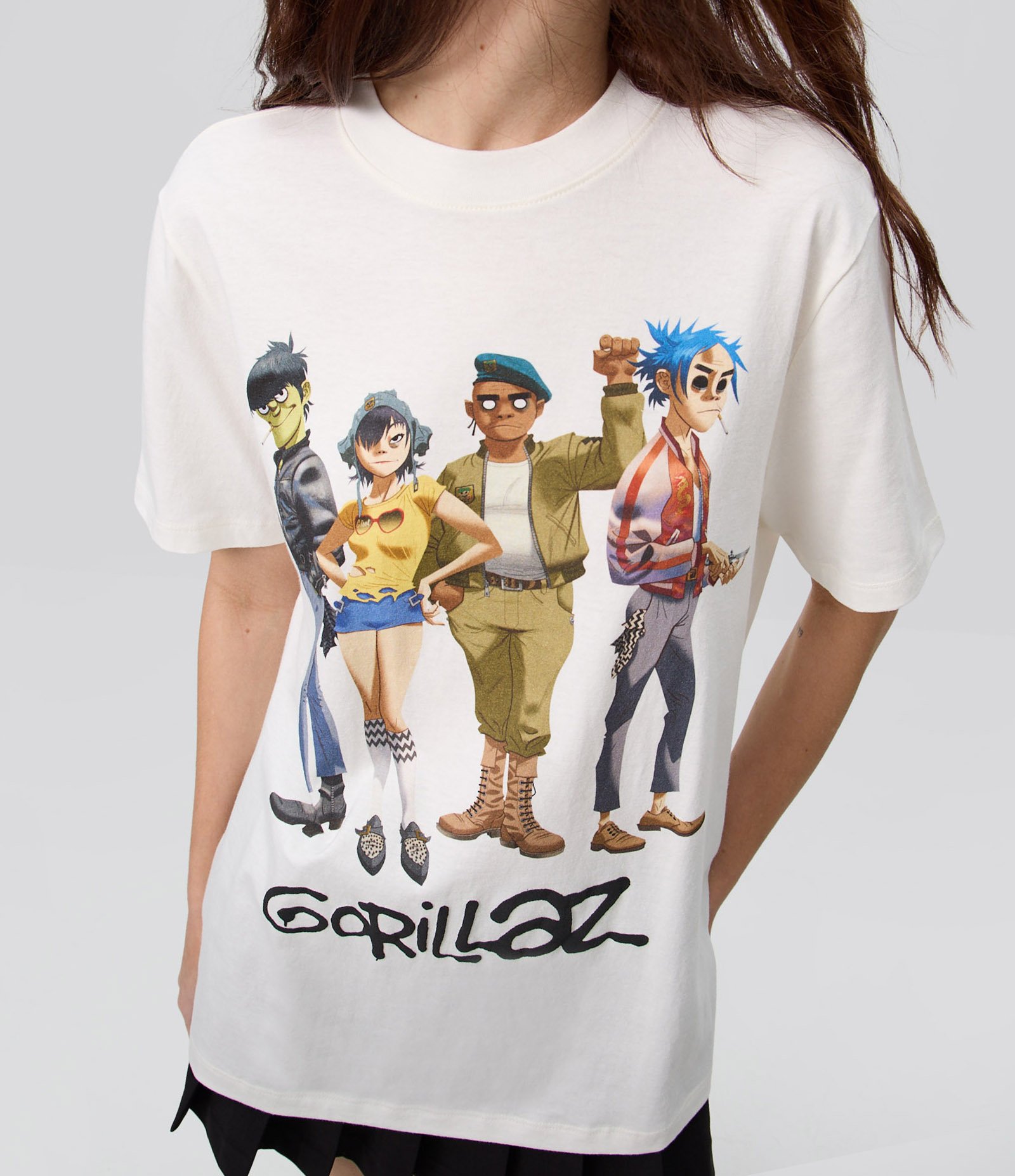 Camiseta Manga Curta com Estampa Gorillaz em Algodão Branco 3
