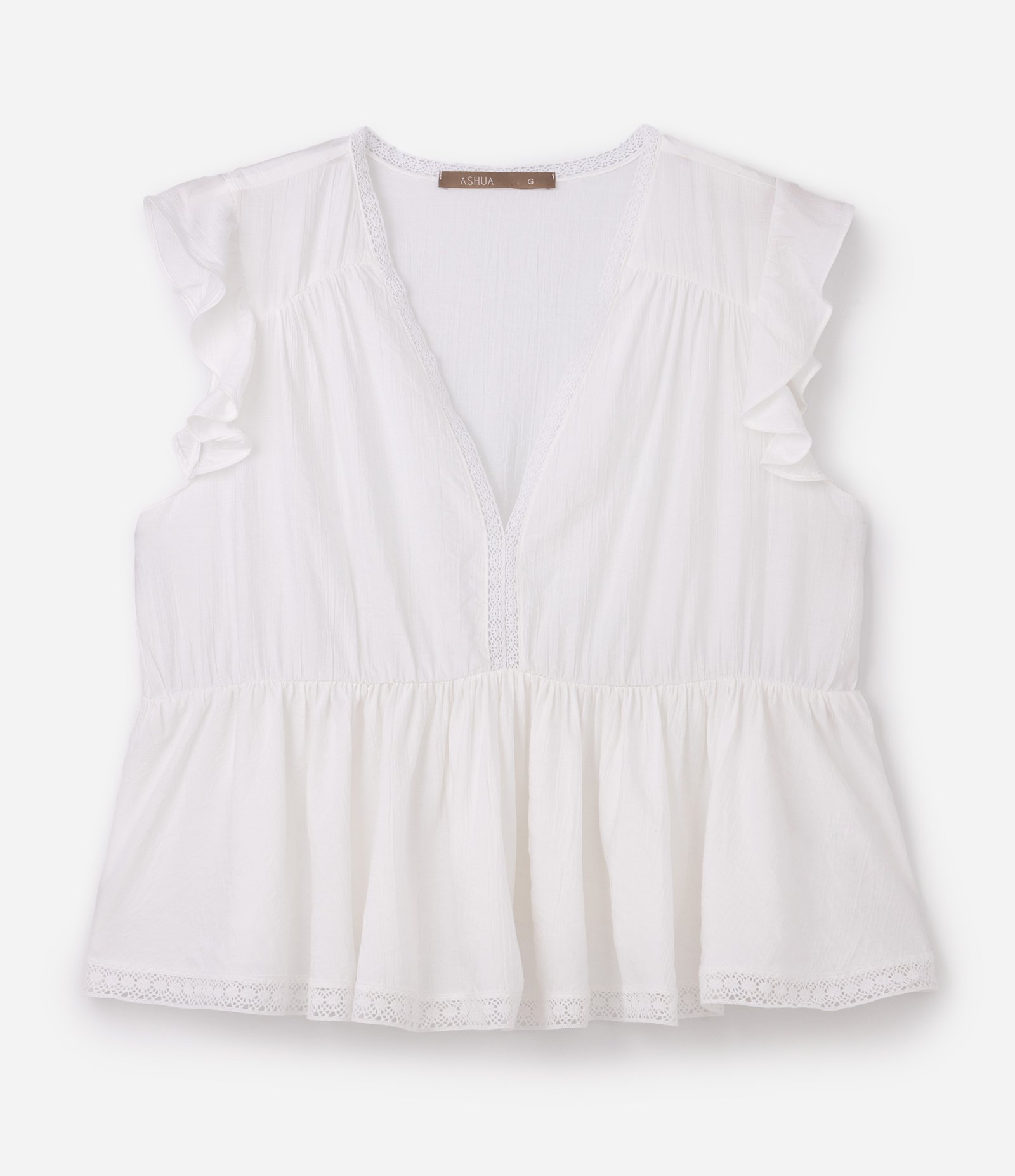 Blusa em Viscose Texturizada com Rendinhas Curve & Plus Size Branco 5