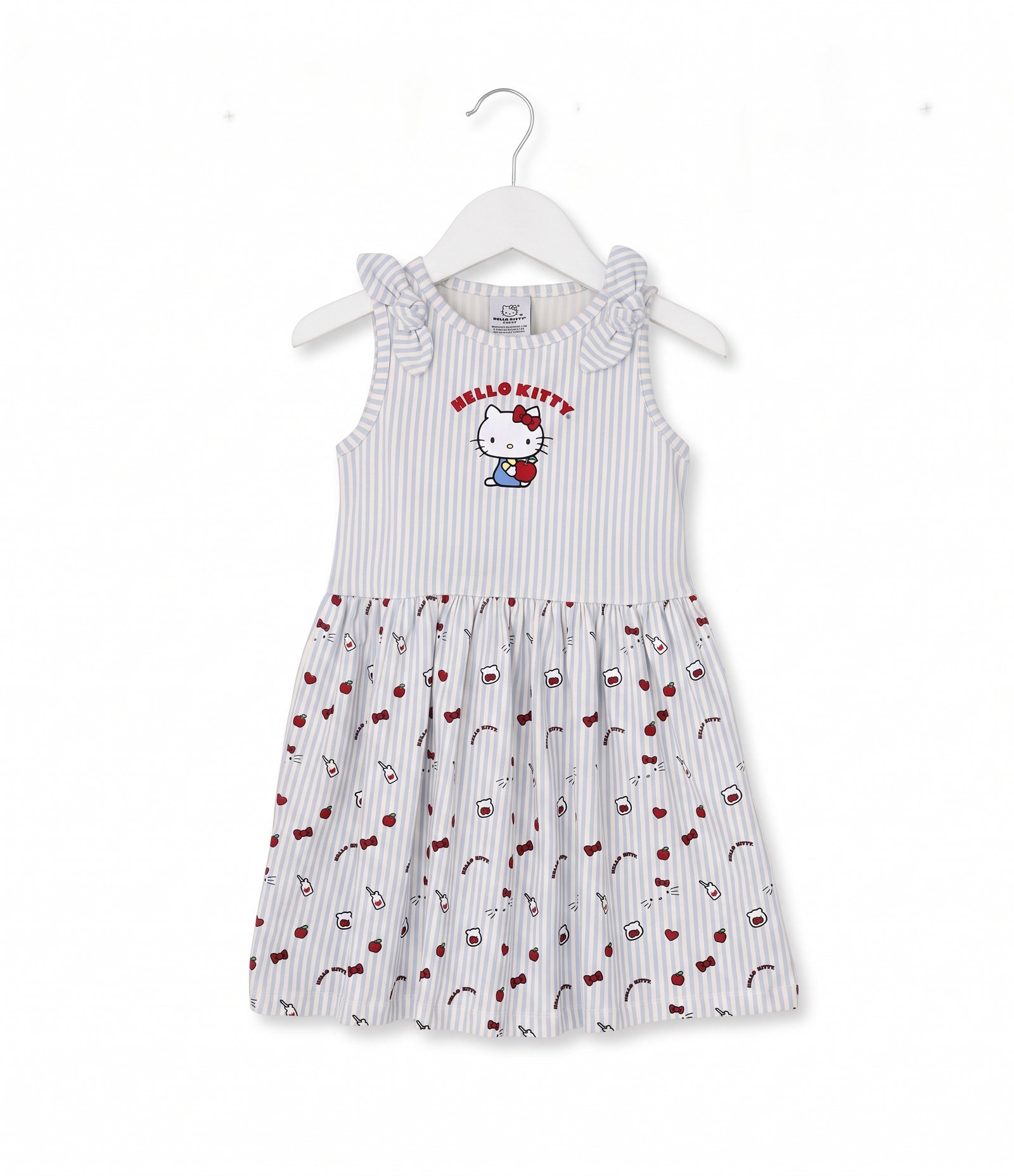 Vestido Infantil Evasê Listrado com Estampa Hello Kitty - Tam 1 a 6 Anos Off White 1