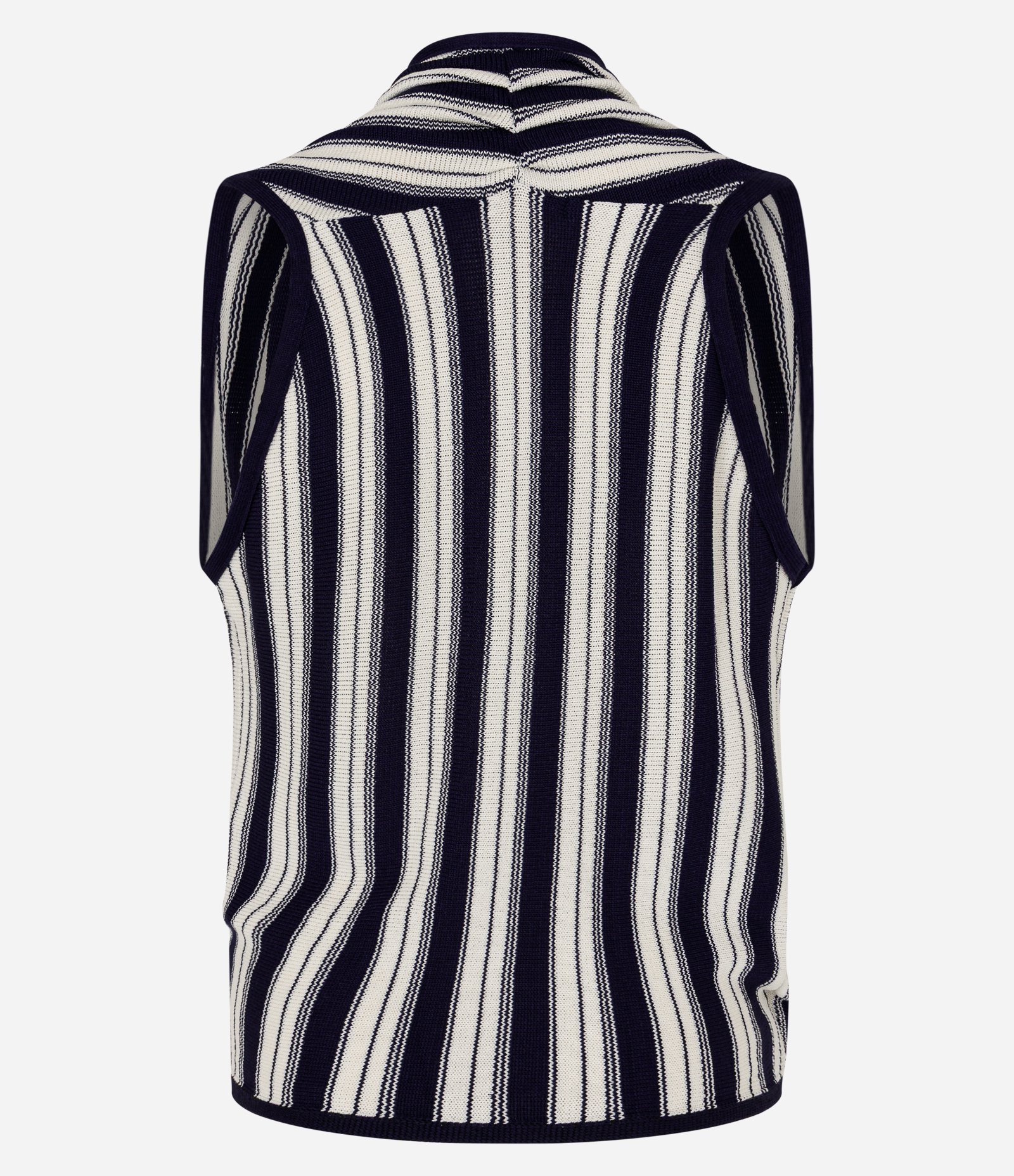 Blusa em Tricô com Transpasse Frontal e Estampa Listrada Azul/Off White 2