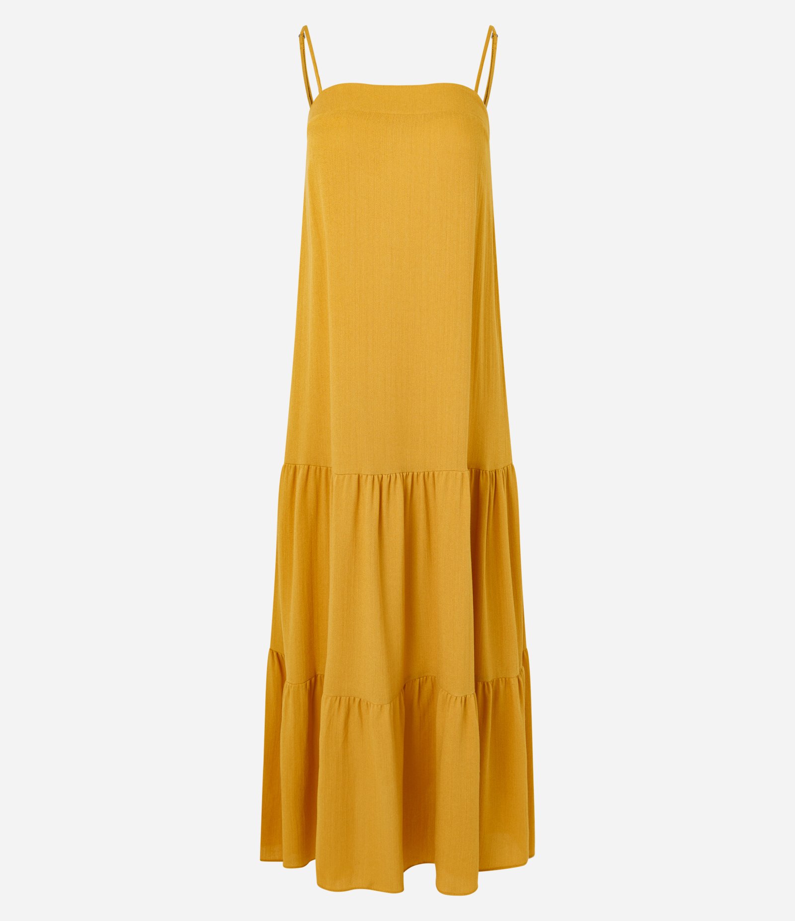 Vestido Longo Evasê em Viscose com Alças Finas Amarelo 1