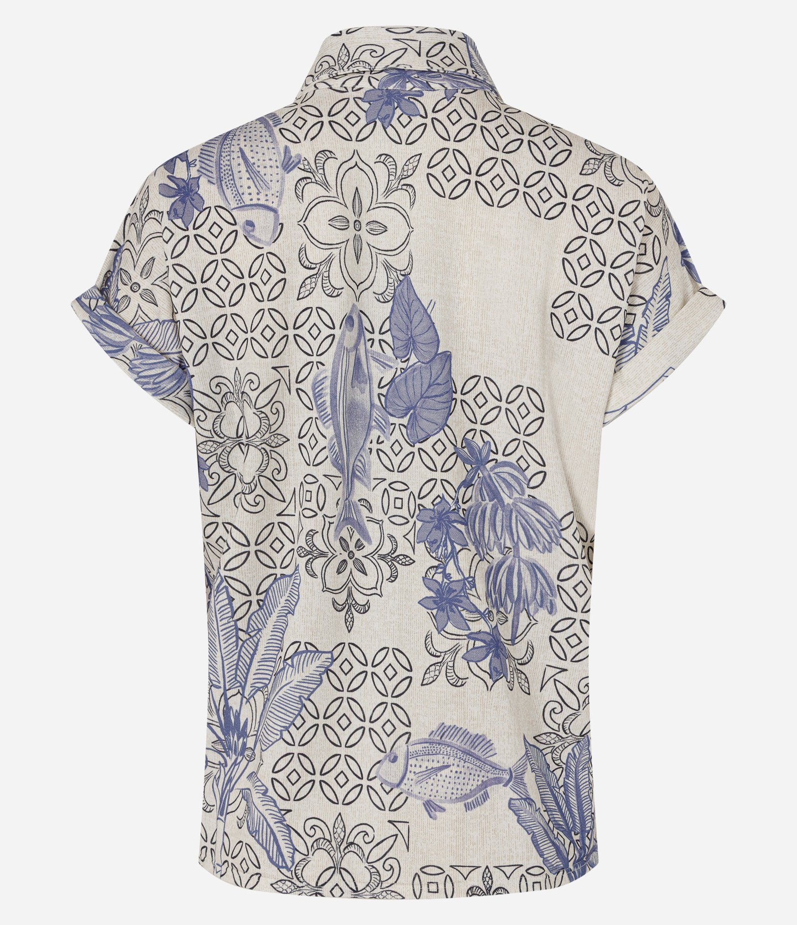 Blusa em Piquet Estampada com Lapelas Frontais Branco/Azul 2