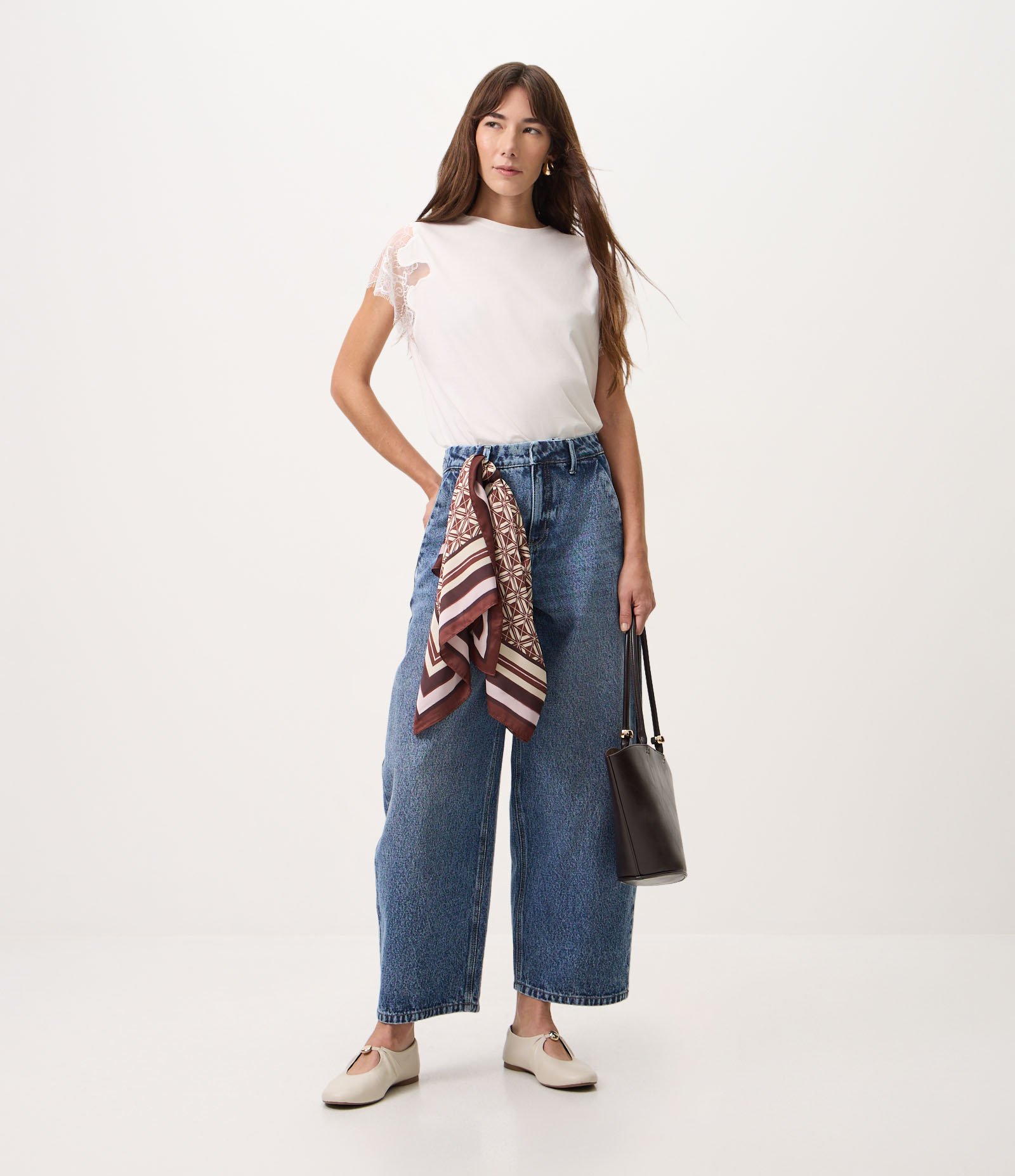 Blusa Slim em Algodão com Mangas em Renda Branco 2