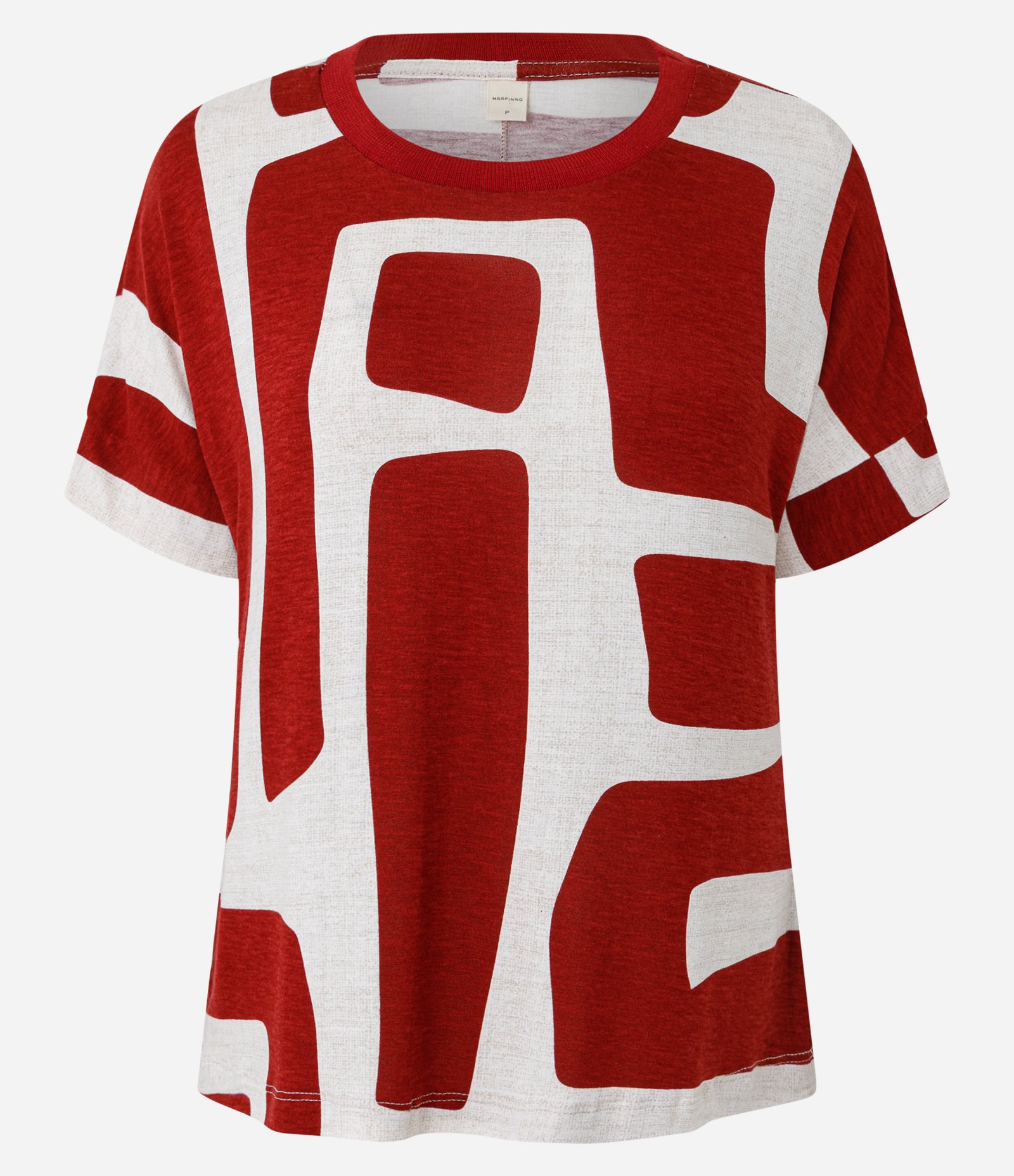 Blusa em Viscose com Estampa Geométrica e Detalhe na Gola Vermelho 1