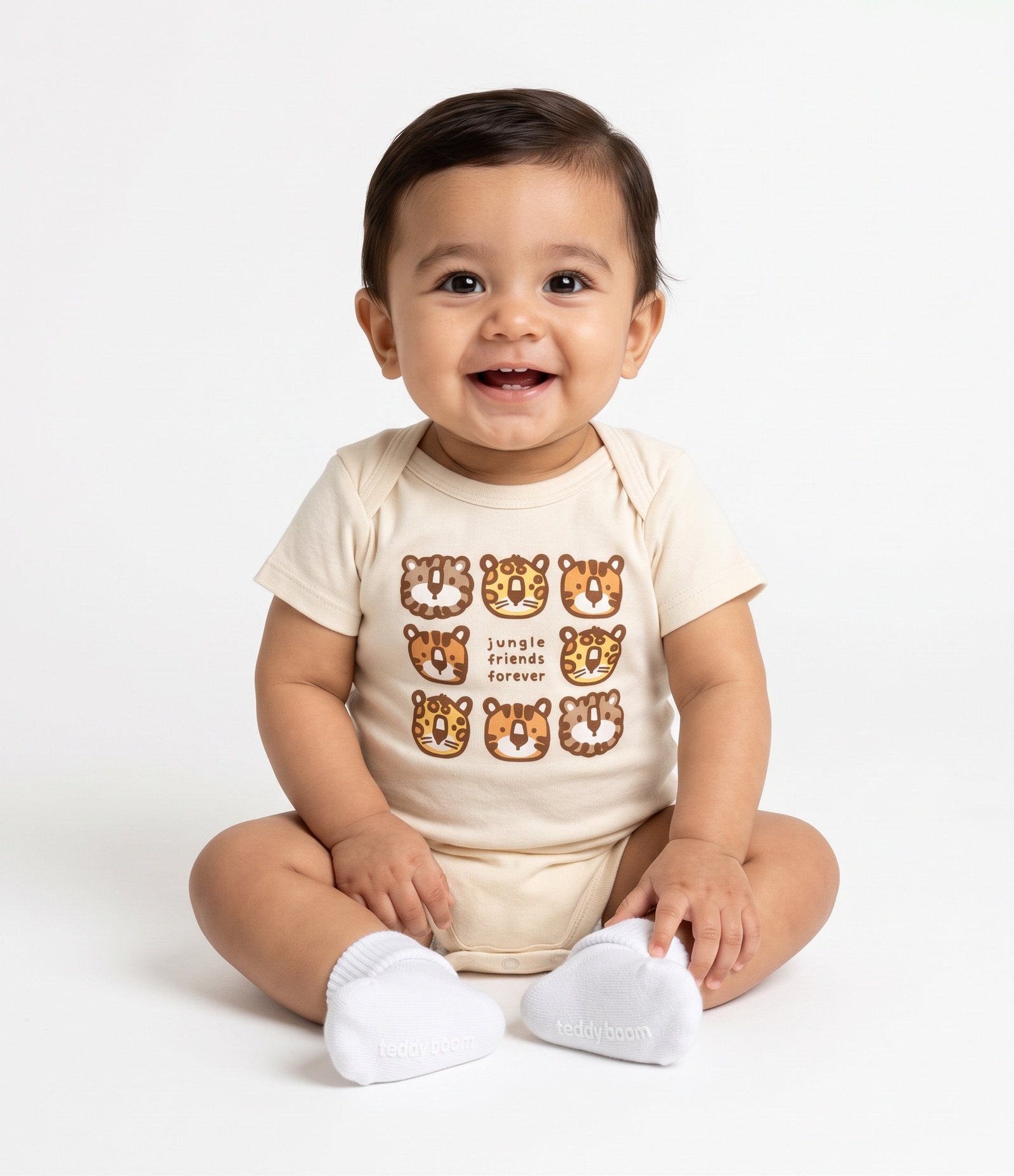 Body Bebê em Algodão Estampa Tigre com Lettering - Tam 0 a 18 Meses Bege 1