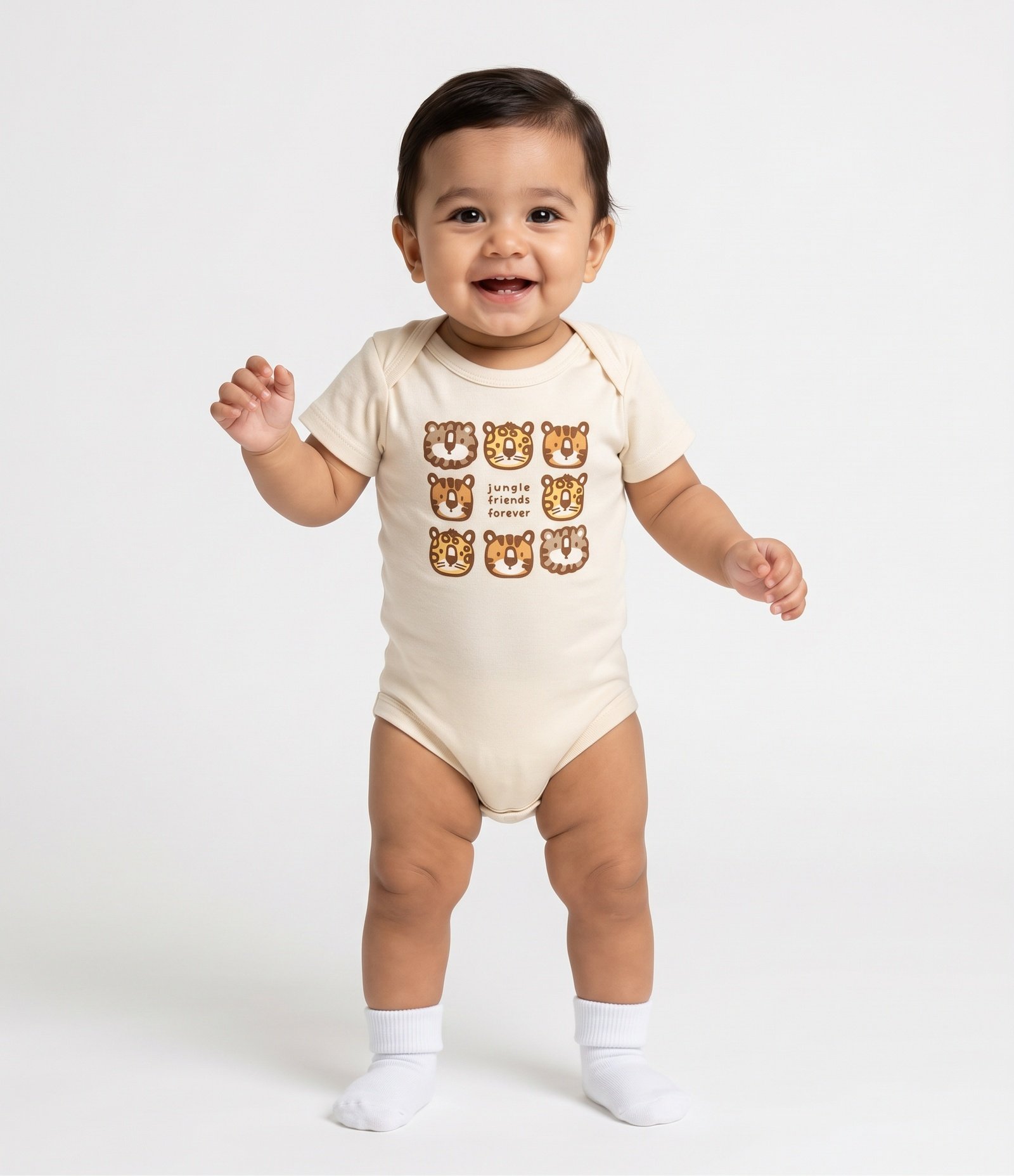 Body Bebê em Algodão Estampa Tigre com Lettering - Tam 0 a 18 Meses Bege 2