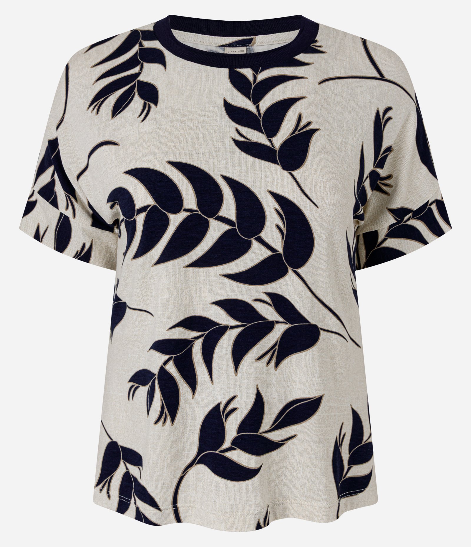 Blusa com Estampa de Folhagens e Gola Contrastante Bege Claro 1