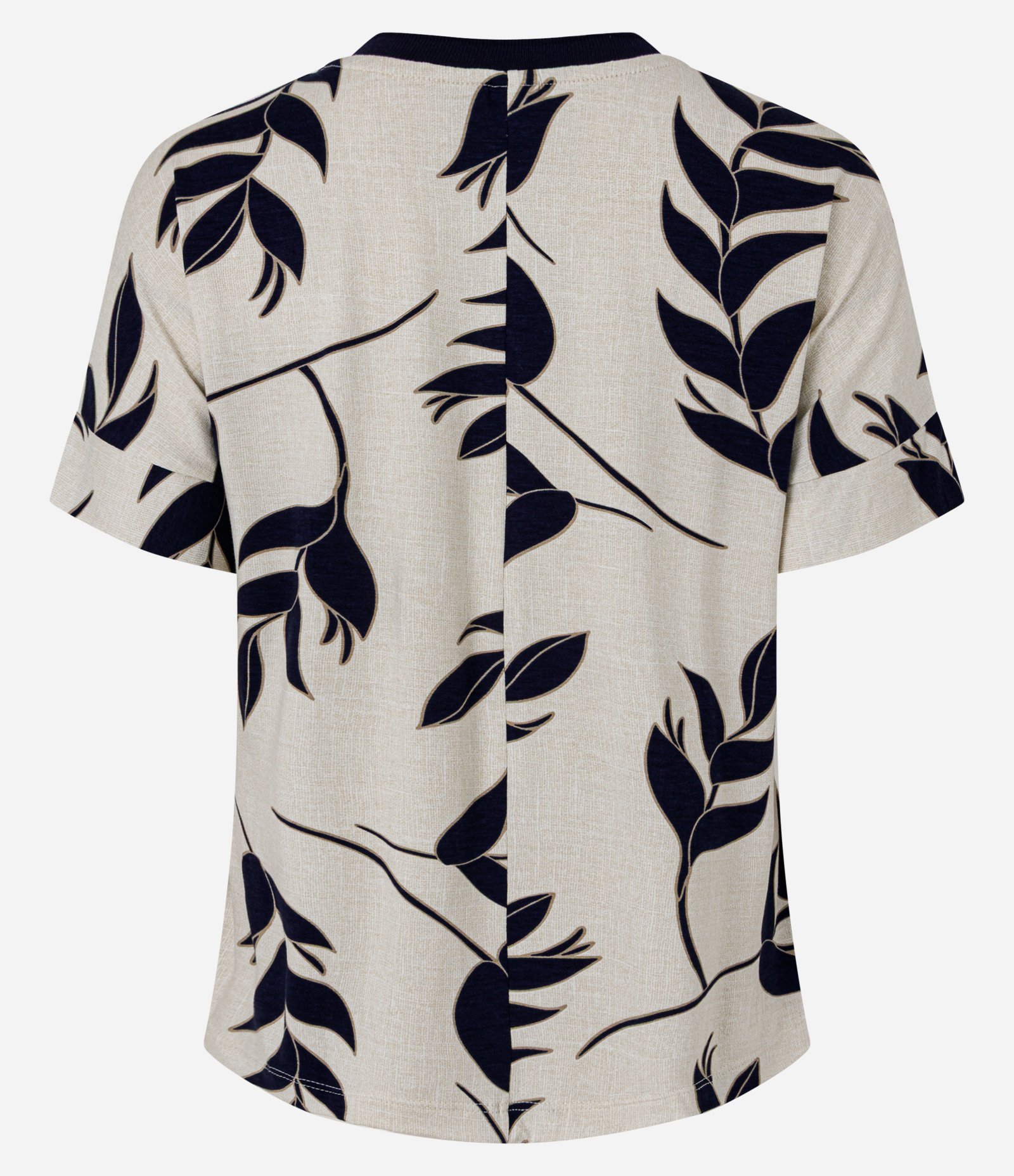 Blusa com Estampa de Folhagens e Gola Contrastante Bege Claro 2