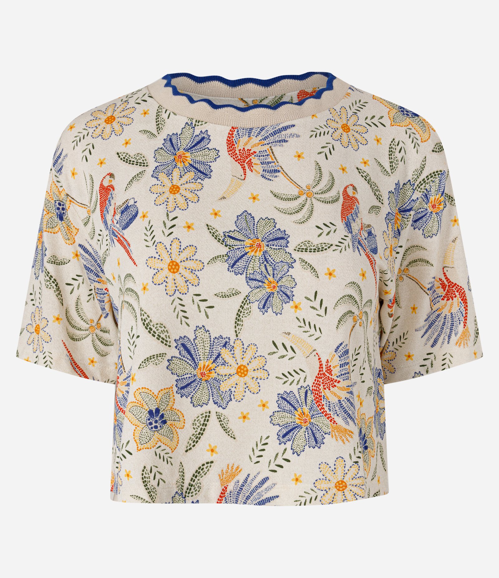 Blusa em Moletinho com Estampa Tropical de Pássaros e Flores Multicores 1