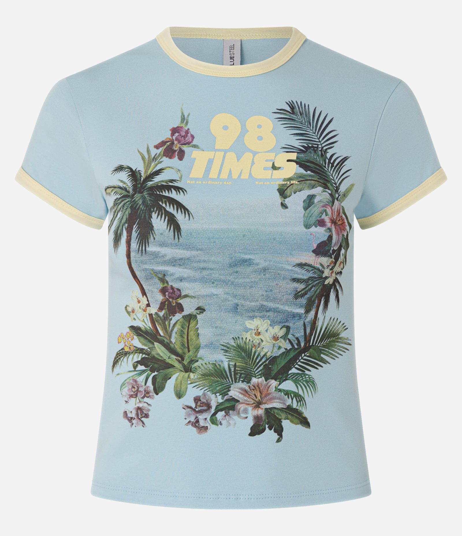 Blusa Baby Tee em Algodão com Estampa Tropical Azul 1