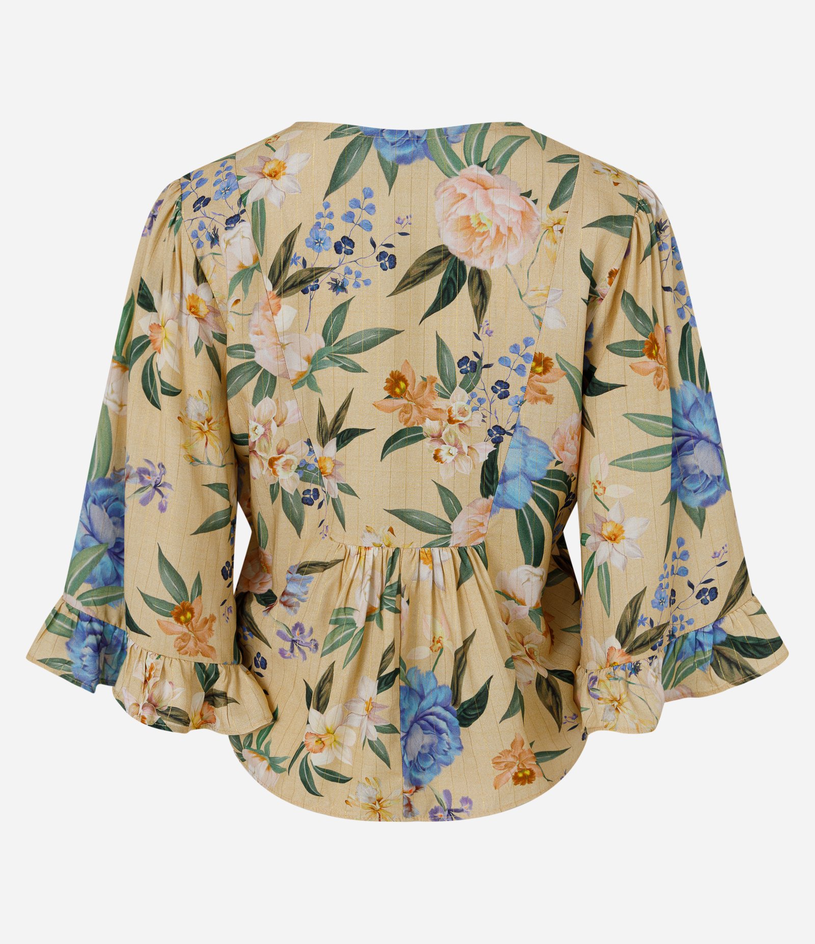 Blusa Floral em Viscolinho com Decote V e Babados nas Mangas Amarelo 6