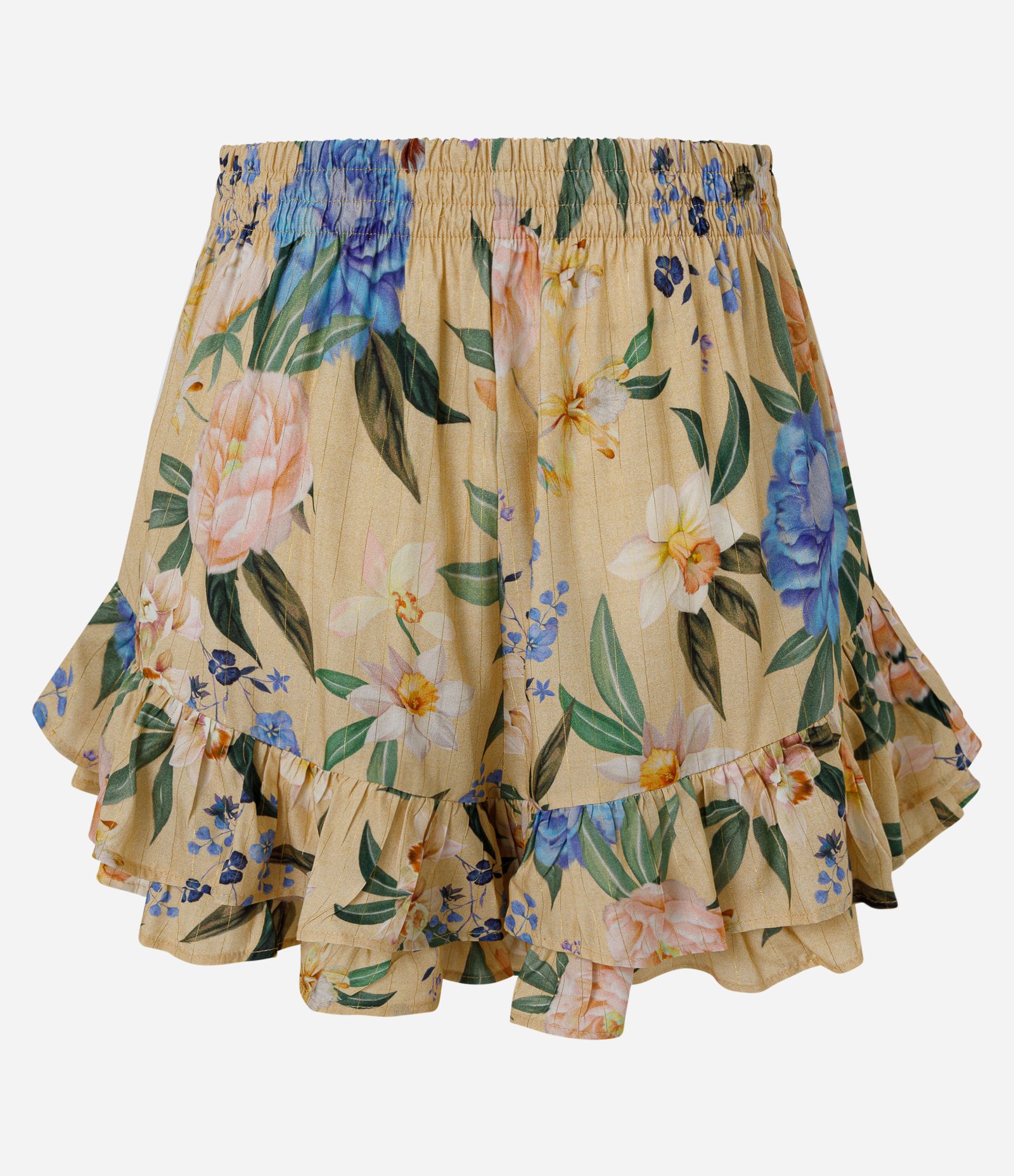 Short Saia Floral em Viscolinho com Babados e Cintura Alta Amarelo 7