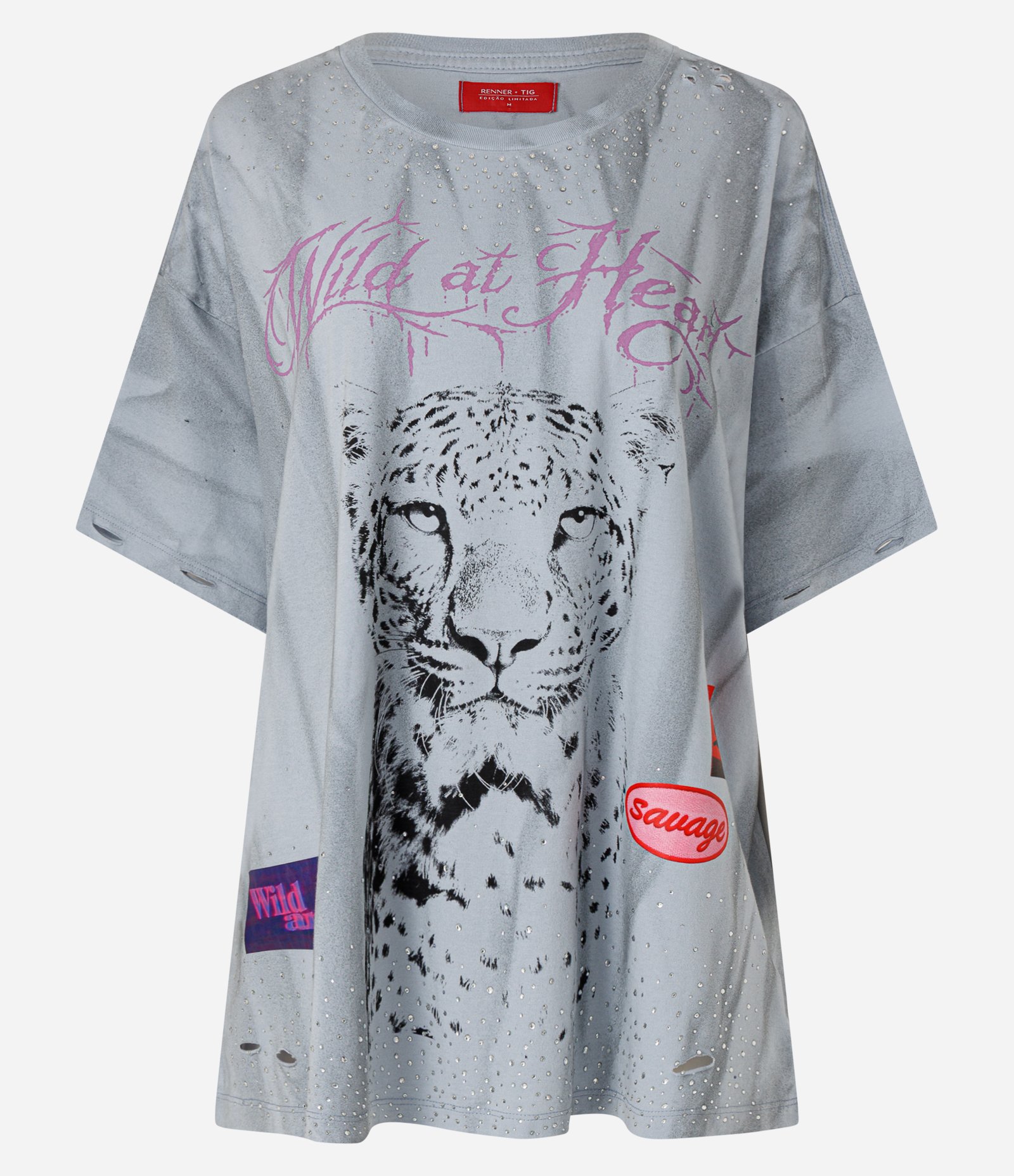 Camiseta em Algodão com Estampa Tigre e Lettering Cinza 5