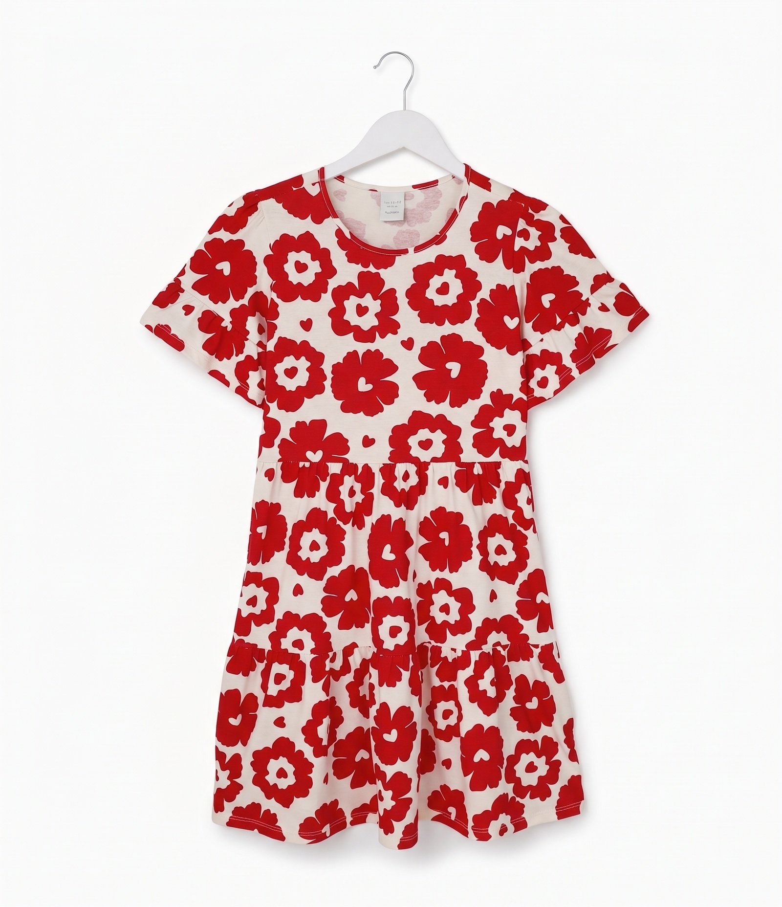 Vestido Infantil em Algodão com Estampa Floral Vermelho 1