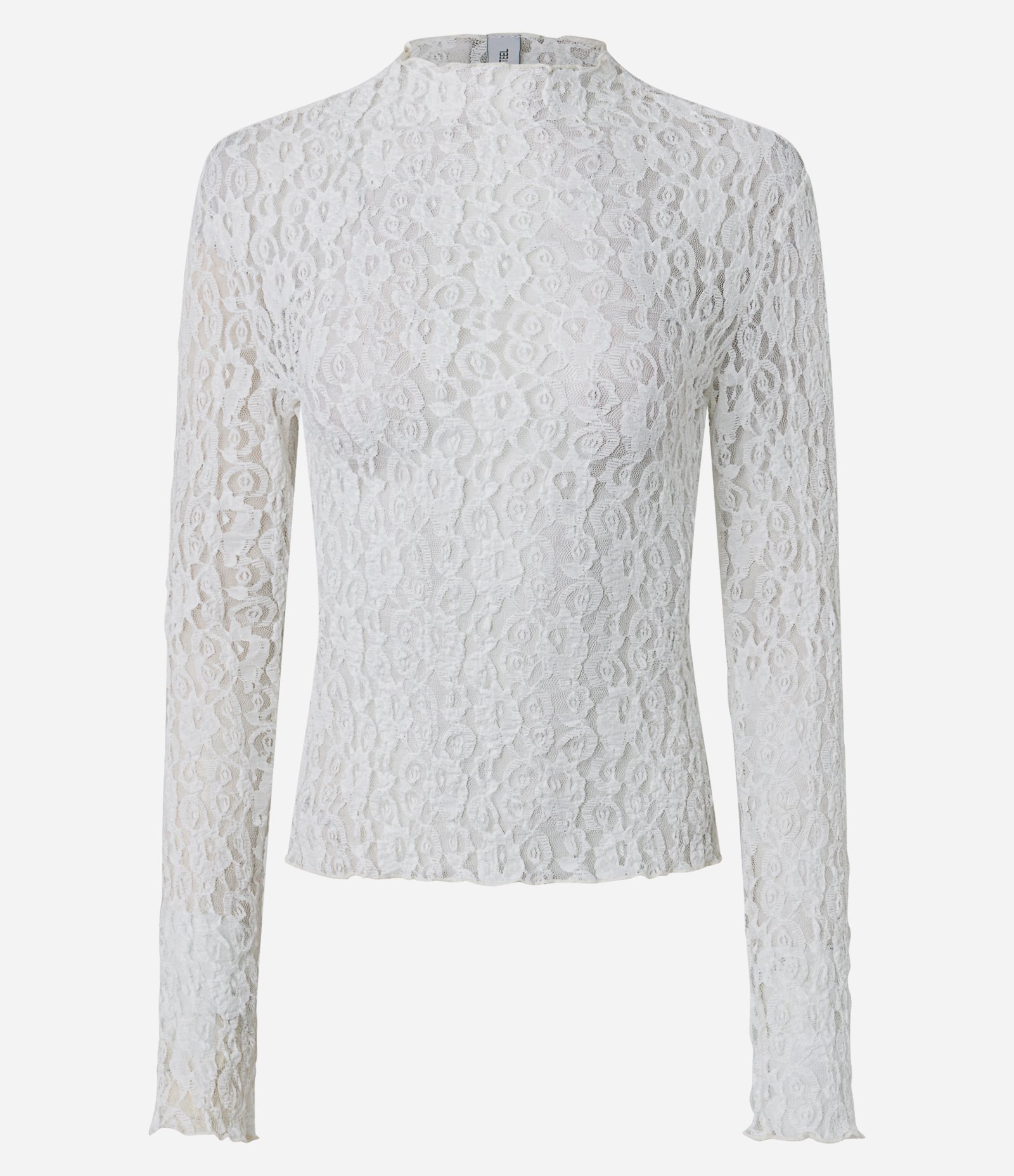 Blusa Manga Longa em Renda Floral com Gola Alta Branco 5