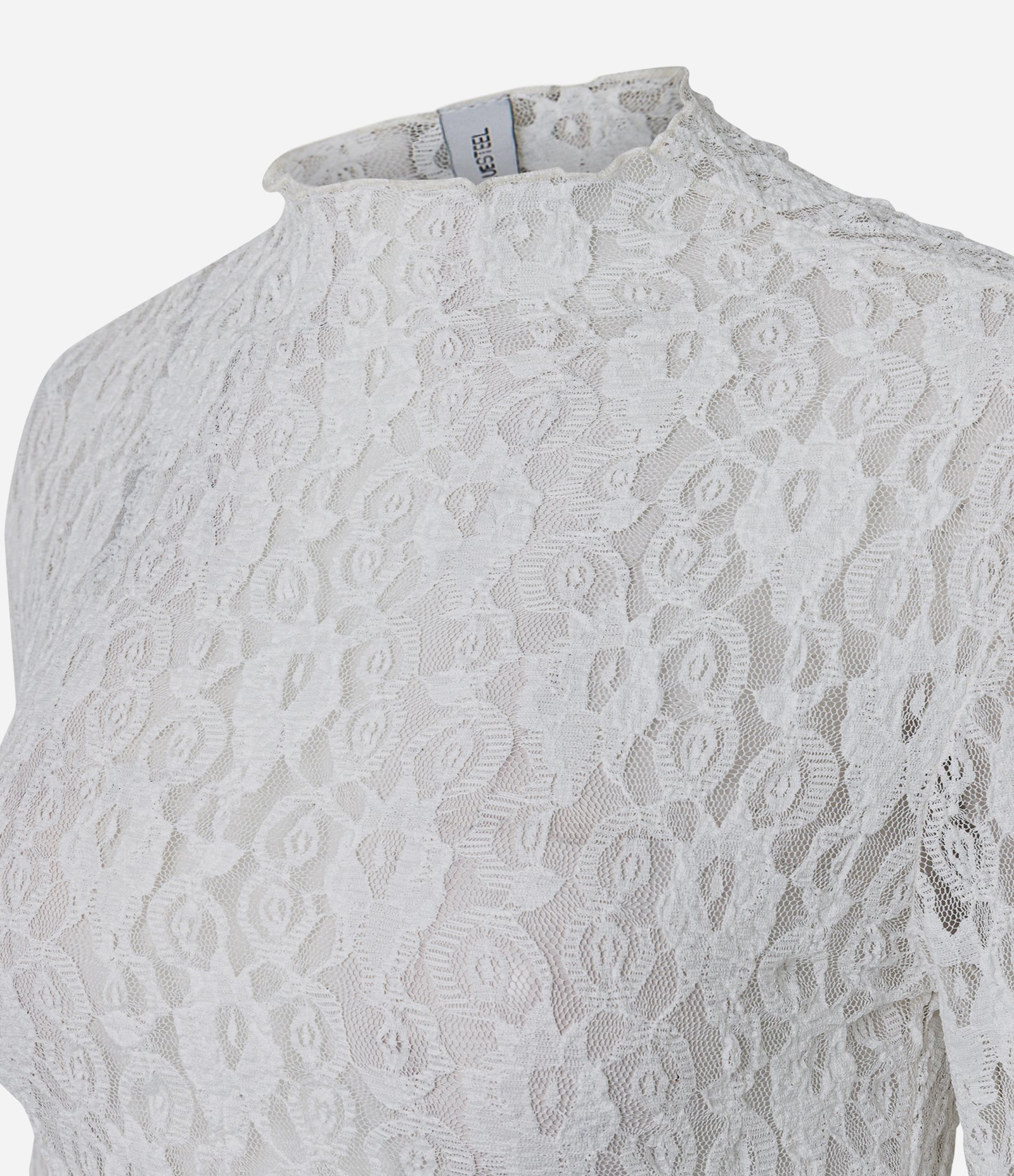 Blusa Manga Longa em Renda Floral com Gola Alta Branco 6