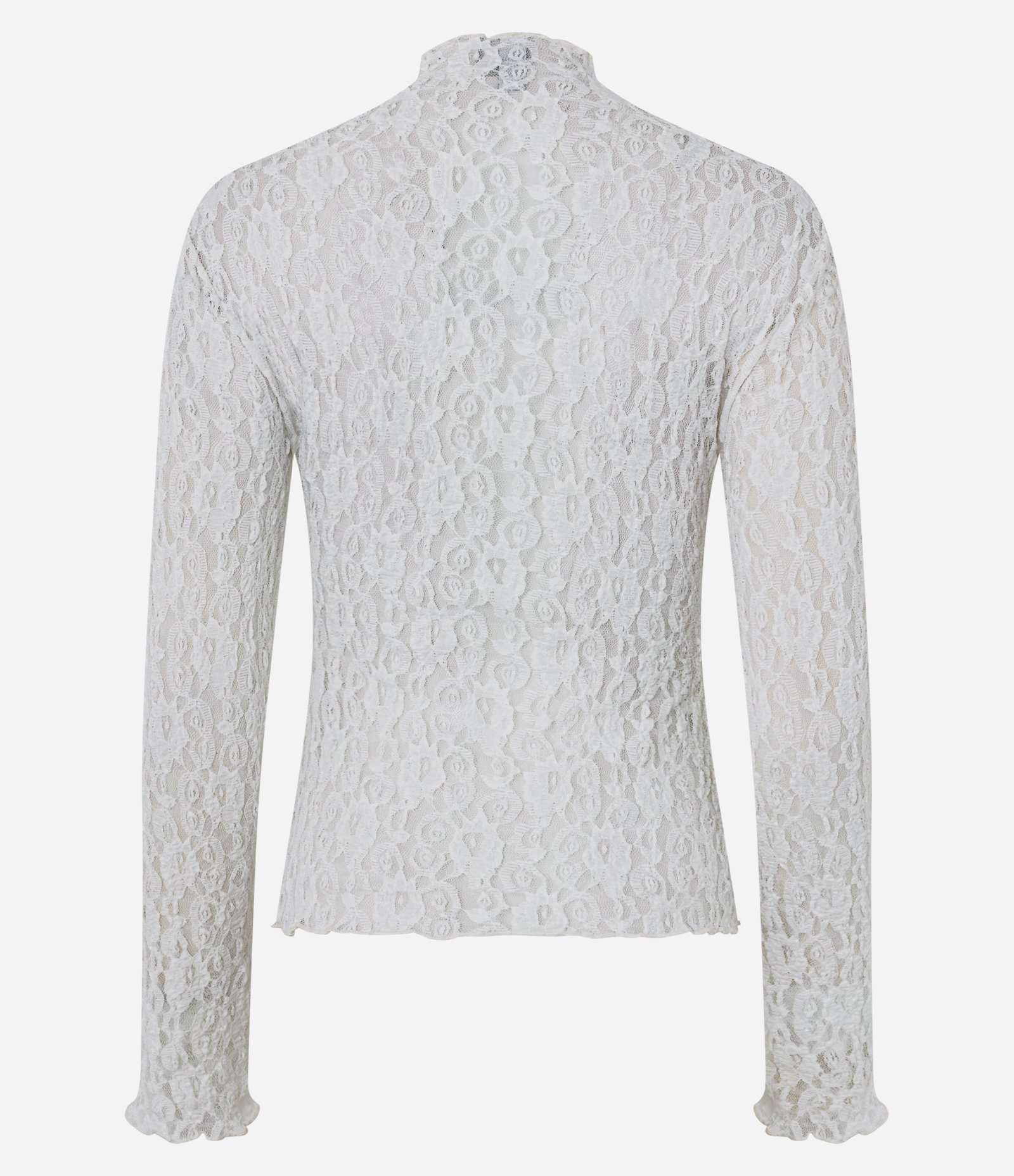 Blusa Manga Longa em Renda Floral com Gola Alta Branco 7