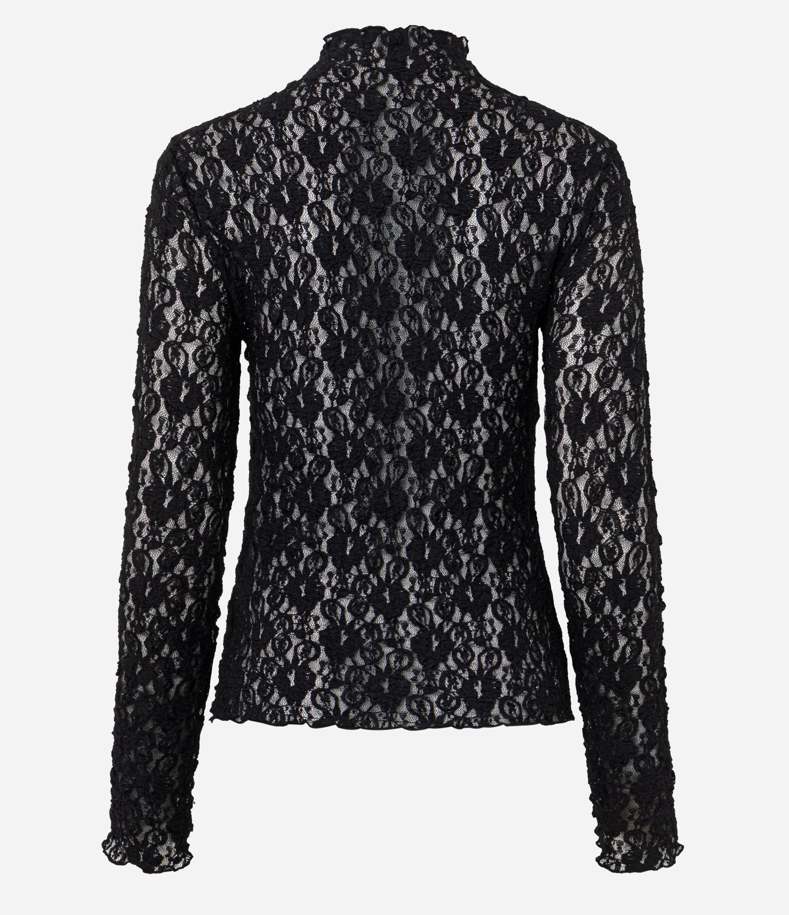 Blusa Manga Longa em Renda Floral com Gola Alta Preto 7