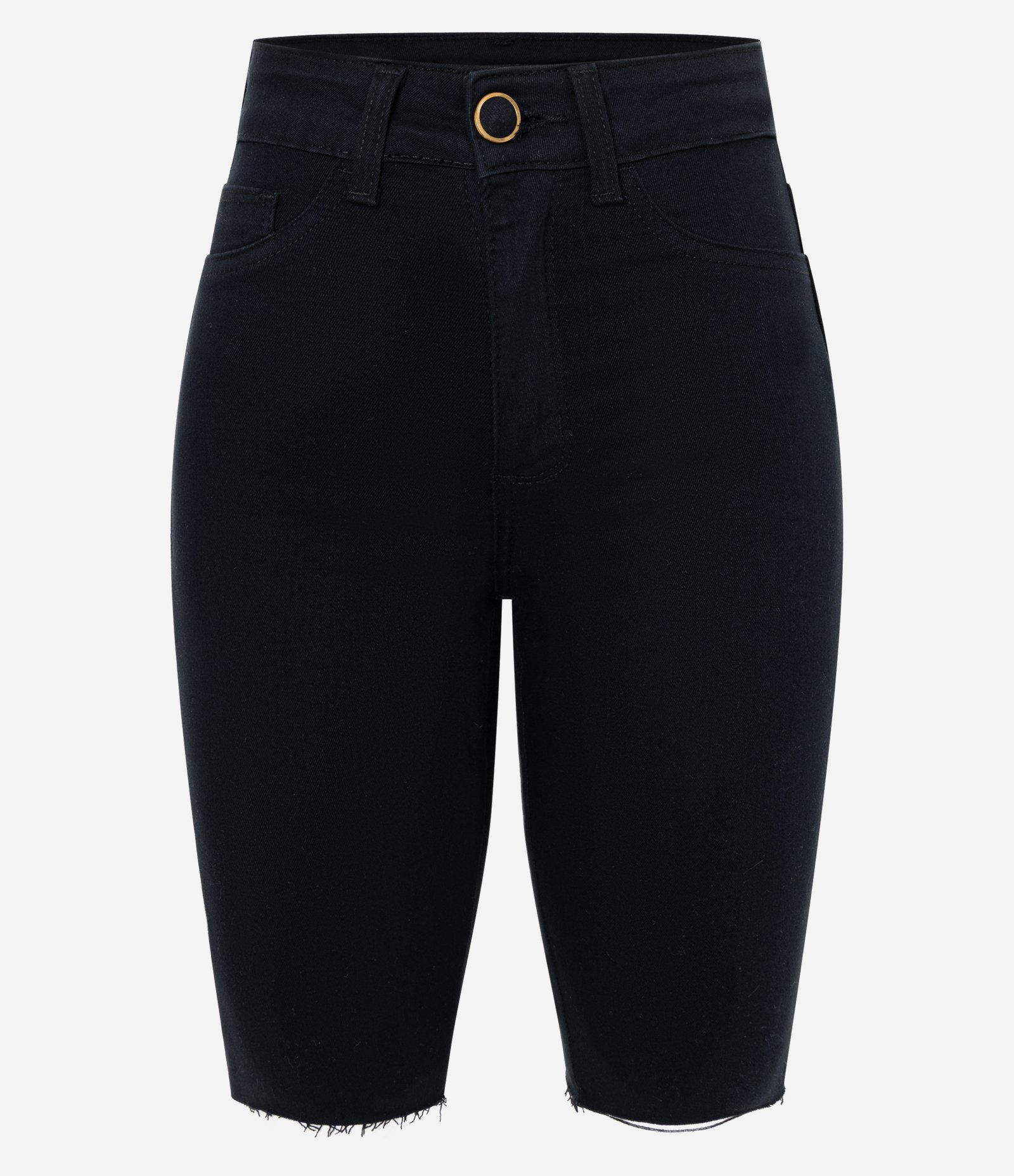 Bermuda Ciclista em Jeans com Barra Desfiada Preto 1