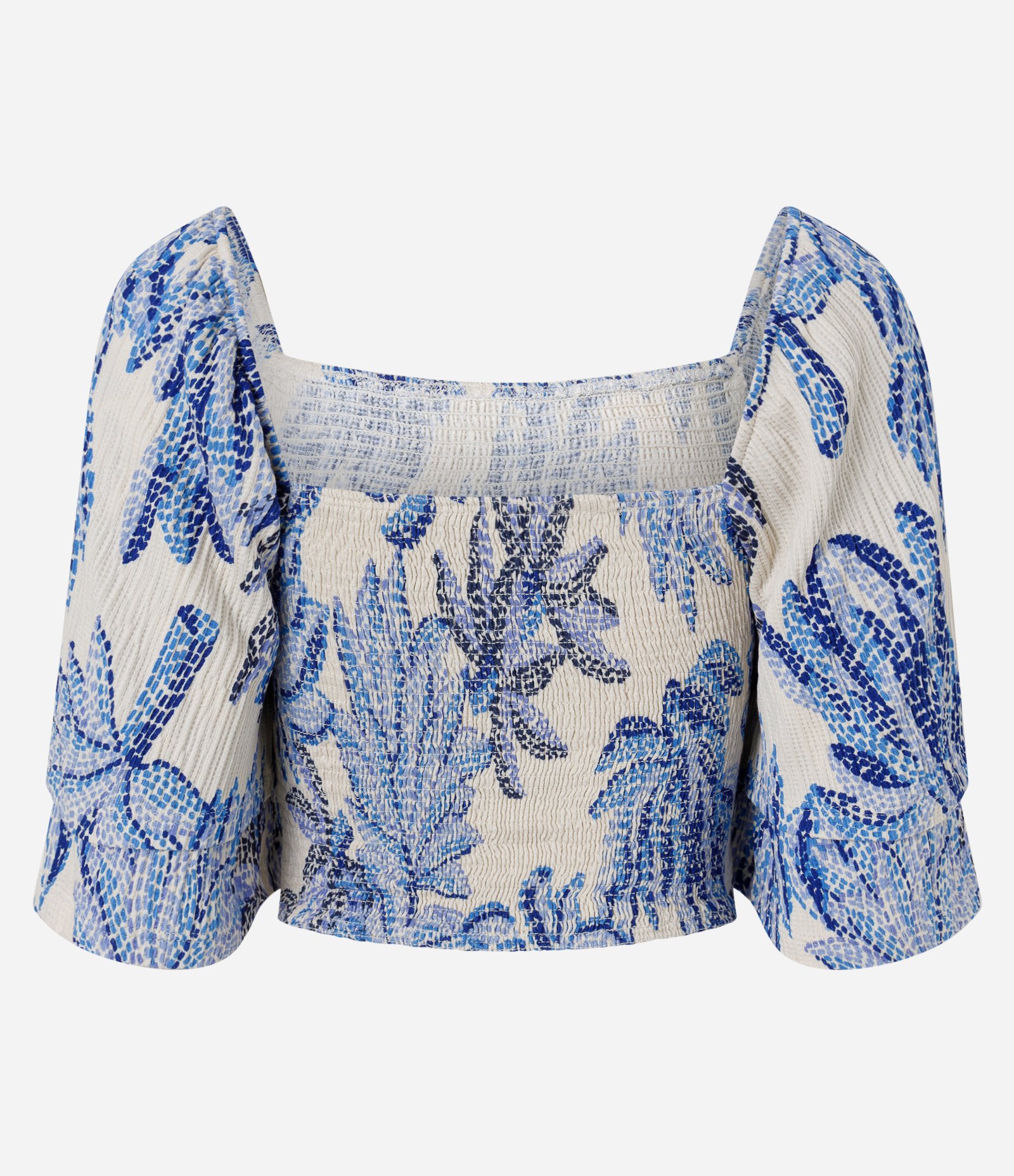 Blusa Cropped Estampada com Franzido e Mangas com Barra Dupla Off White 6