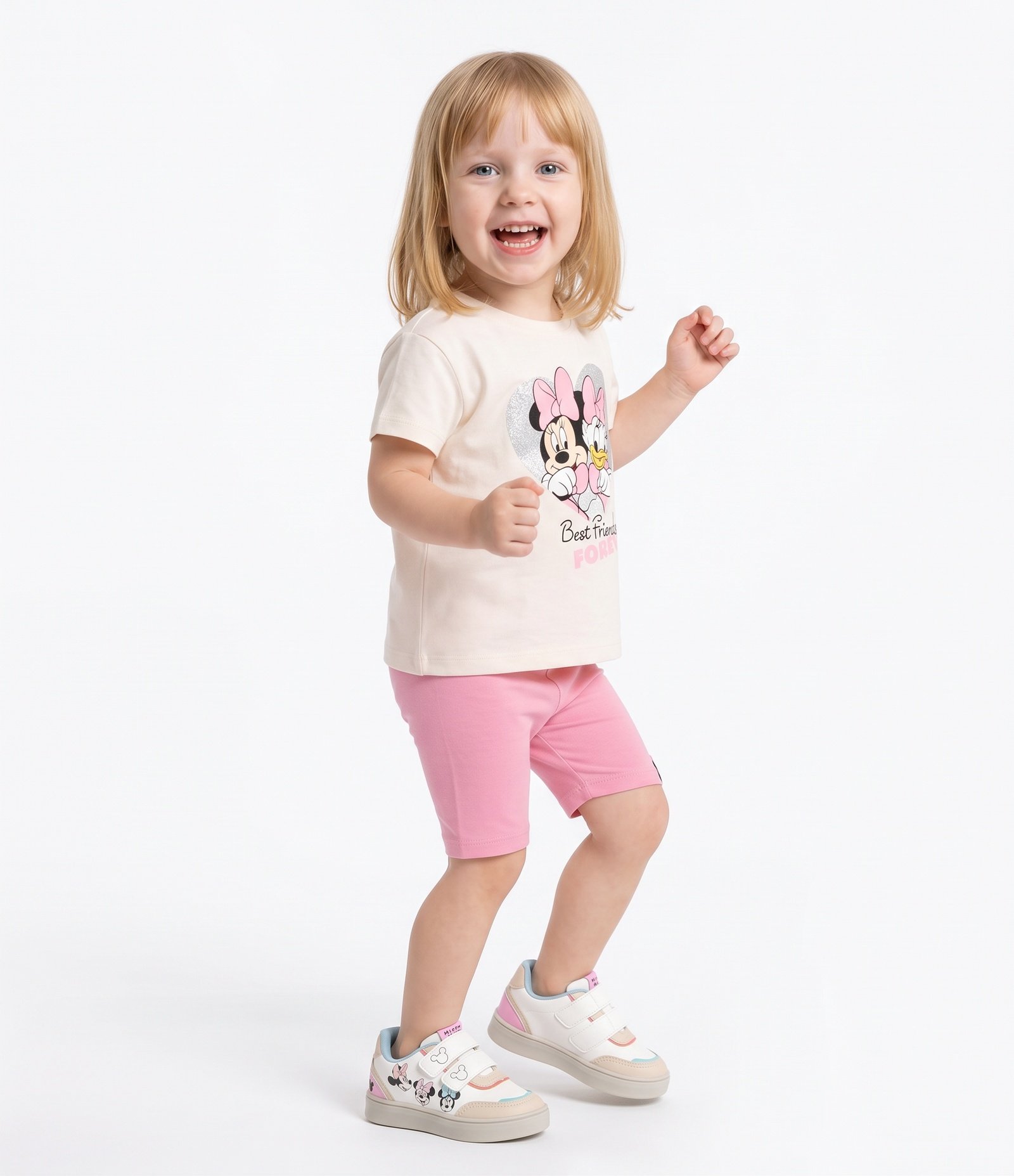 Conjunto Infantil Minnie e Margarida com Bermuda Ciclista - Tam 5 a 16 Anos Bege 2