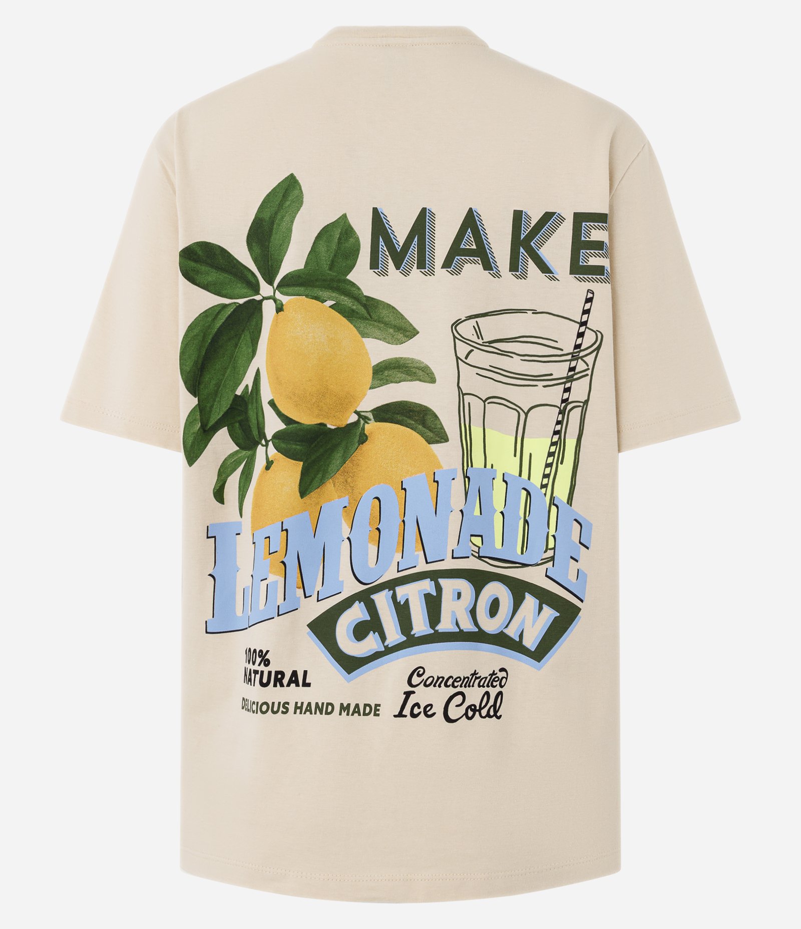 Camiseta em Algodão com Estampa Make Lemonade Citron Posterior Bege 6