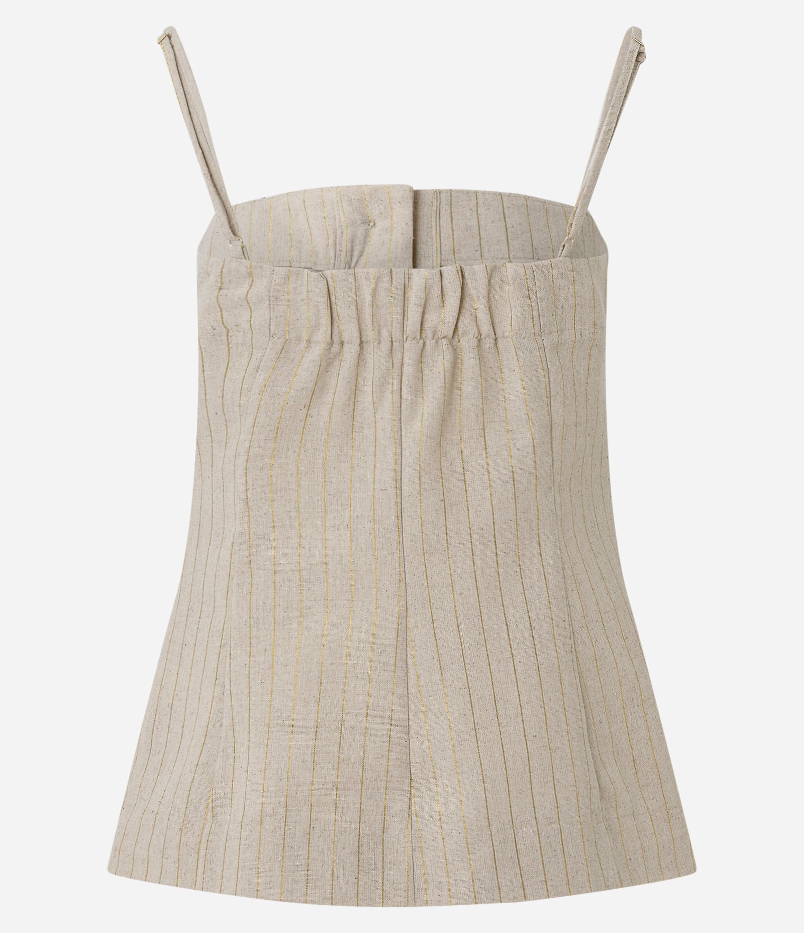 Blusa Em Linho Ajustada com Risca de Giz e Botões Frontais Bege 2