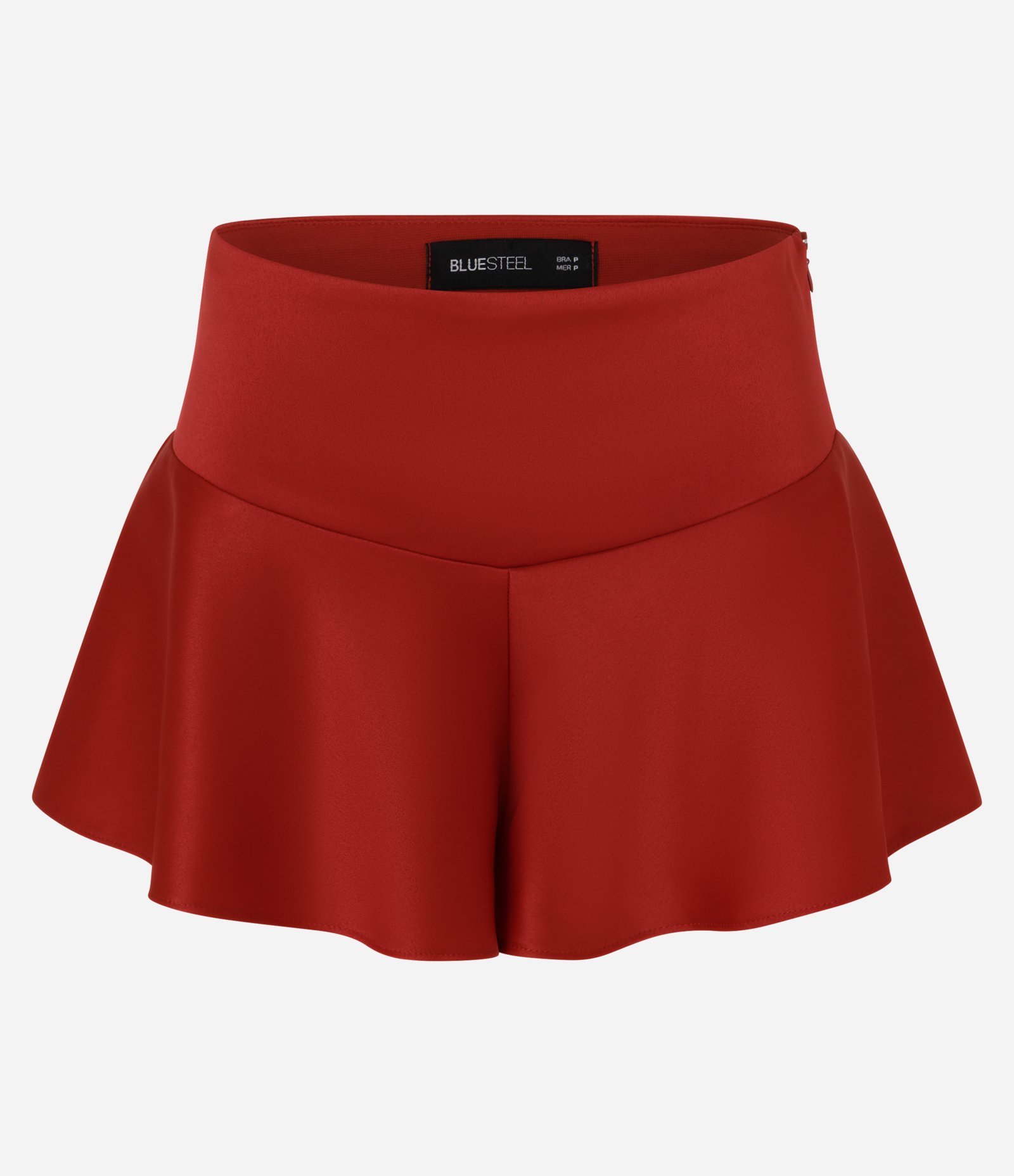 Short Evasê em Cetim com Cós Largo Vermelho 1
