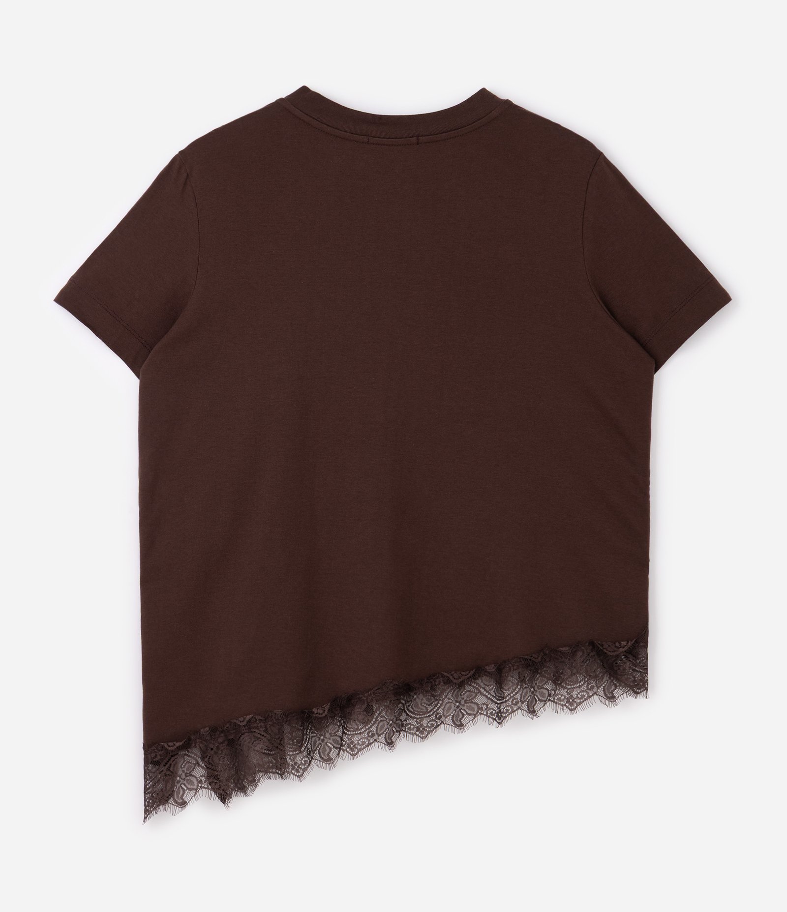 Blusa Manga Curta com Renda Irregular na Barra Curve & Plus Size Marrom Escuro 2