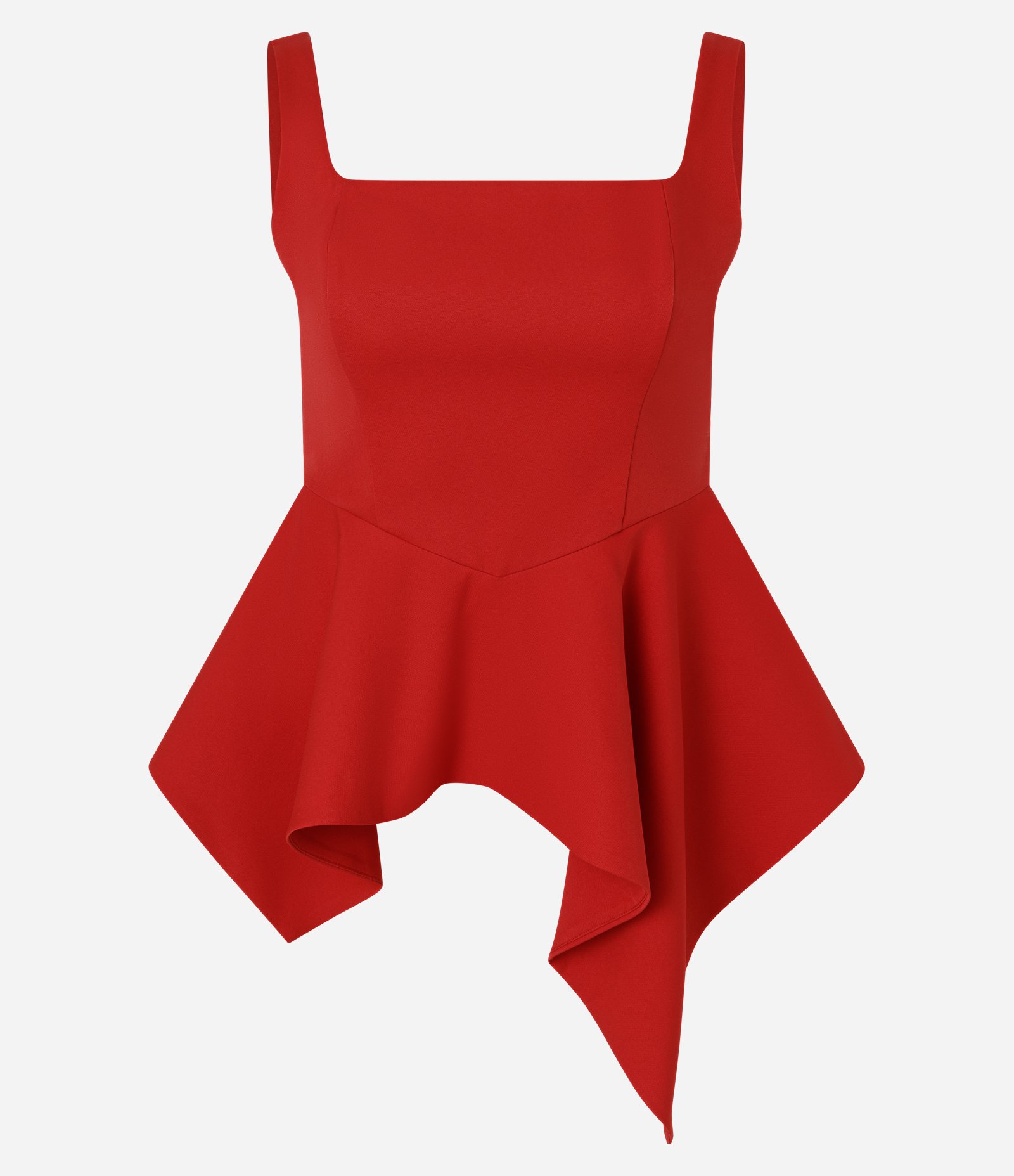 Blusa Peplum Alfaiatada com Recortes e Barra Assimétrica Vermelho 5
