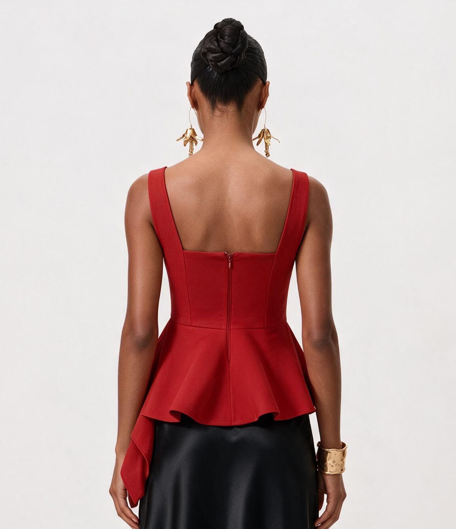 Blusa Peplum Alfaiatada com Recortes e Barra Assimétrica Vermelho 4