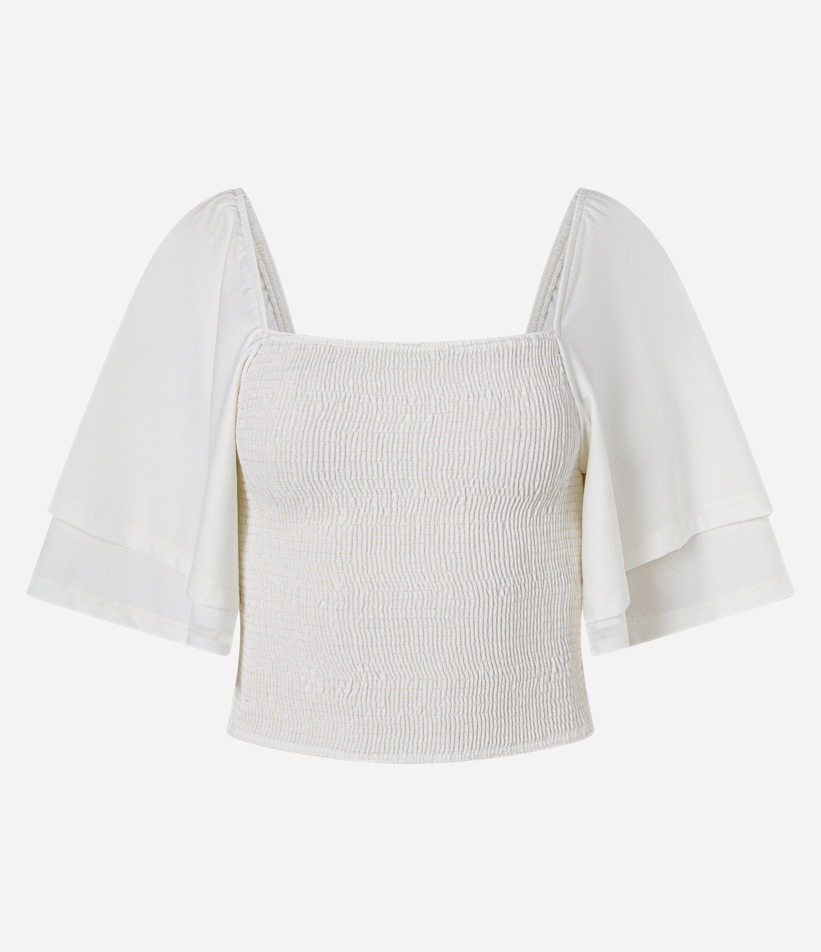 Blusa com Lastex e Mangas Amplas em Camadas Branco 1