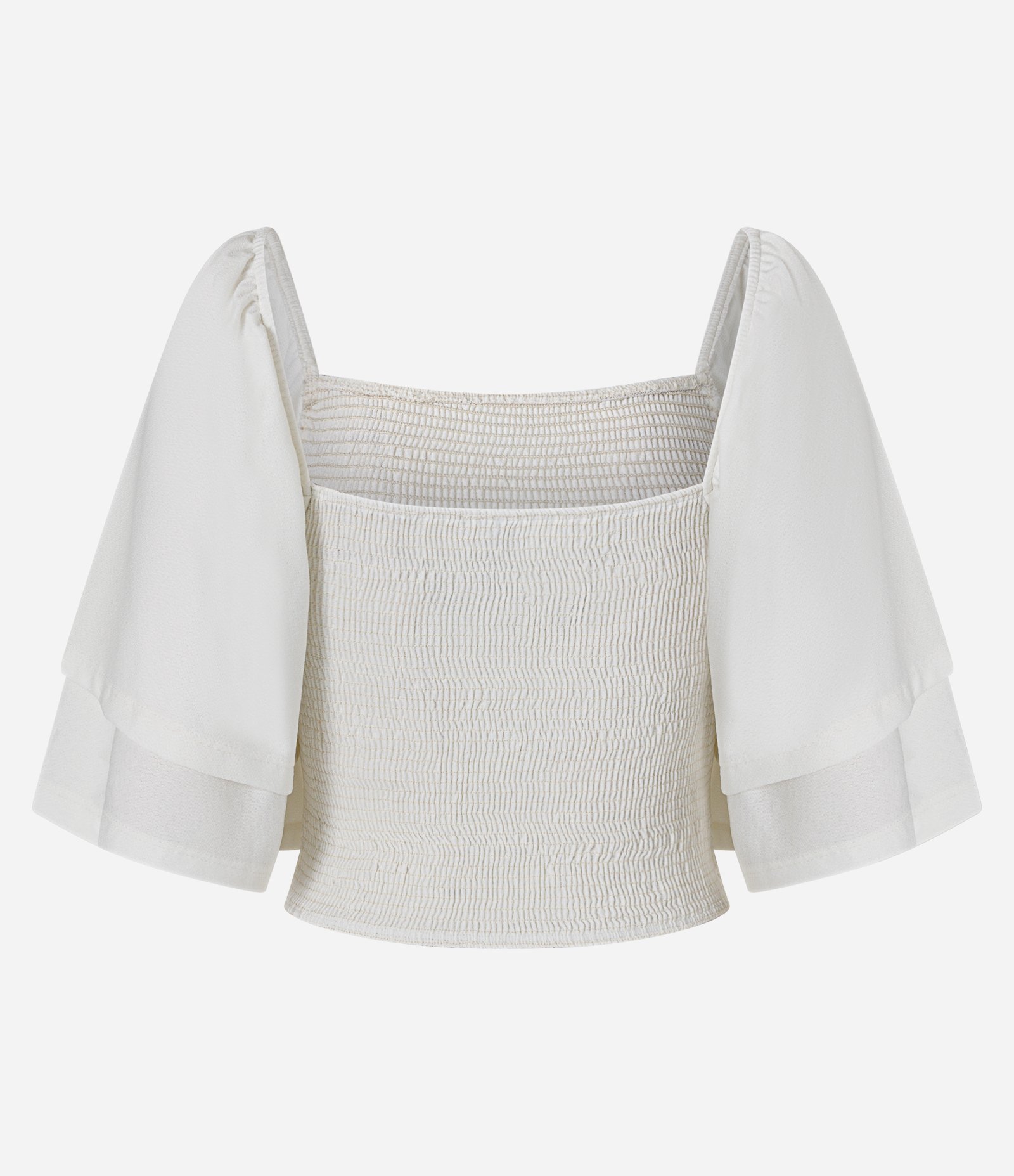 Blusa com Lastex e Mangas Amplas em Camadas Branco 2