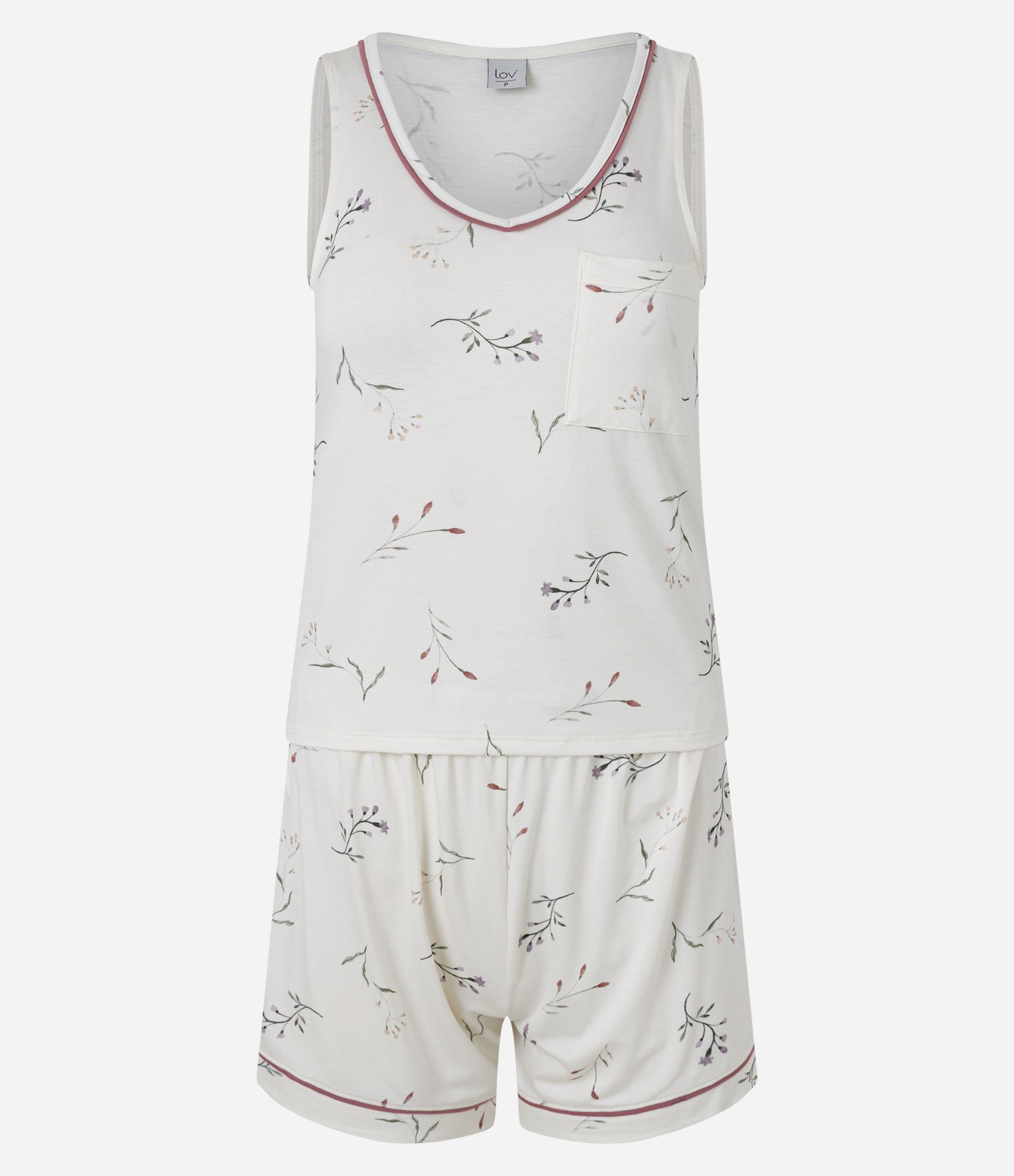 Pijama Curto em Viscolycra com Estampa Floral e Frisos Contrastantes Branco 1