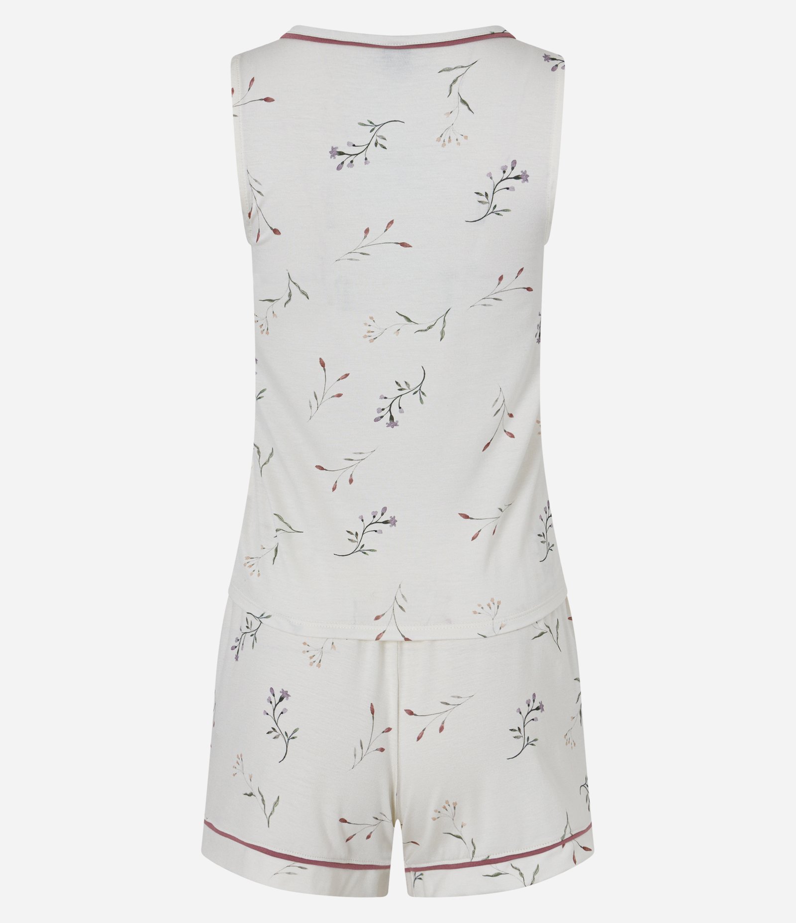 Pijama Curto em Viscolycra com Estampa Floral e Frisos Contrastantes Branco 2