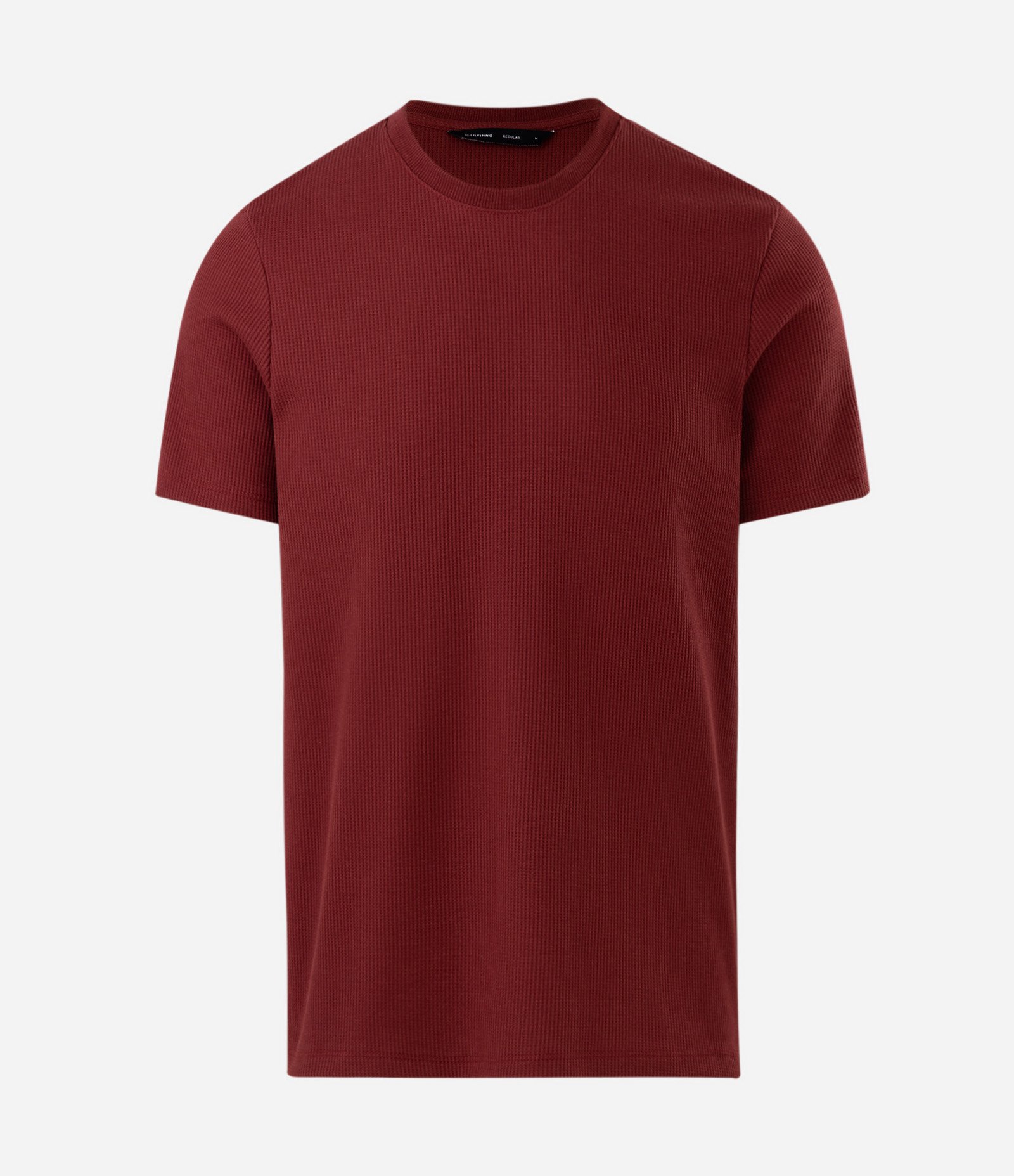 Camiseta Regular em Algodão com Textura Waffle Bordô 5