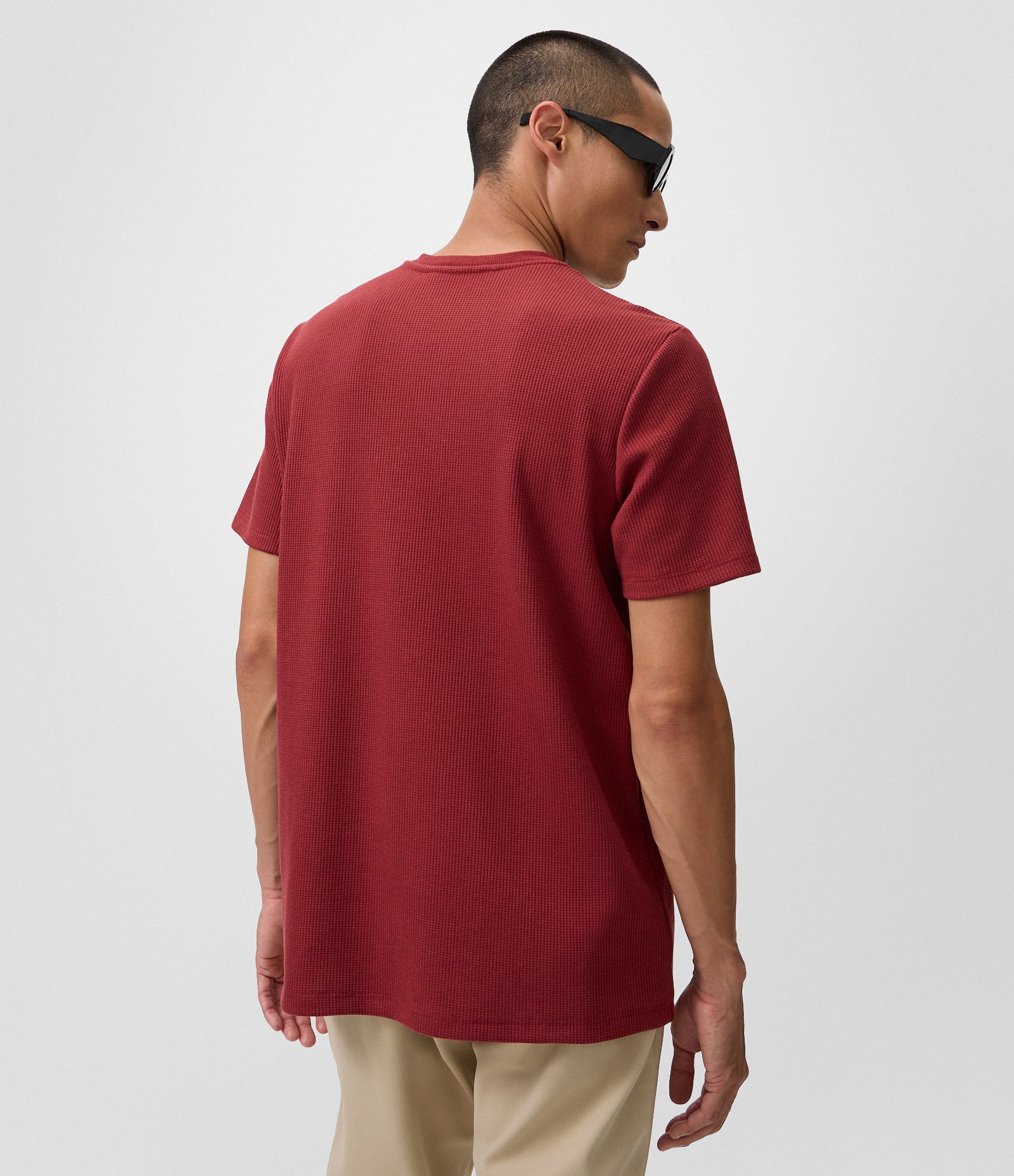Camiseta Regular em Algodão com Textura Waffle Bordô 3