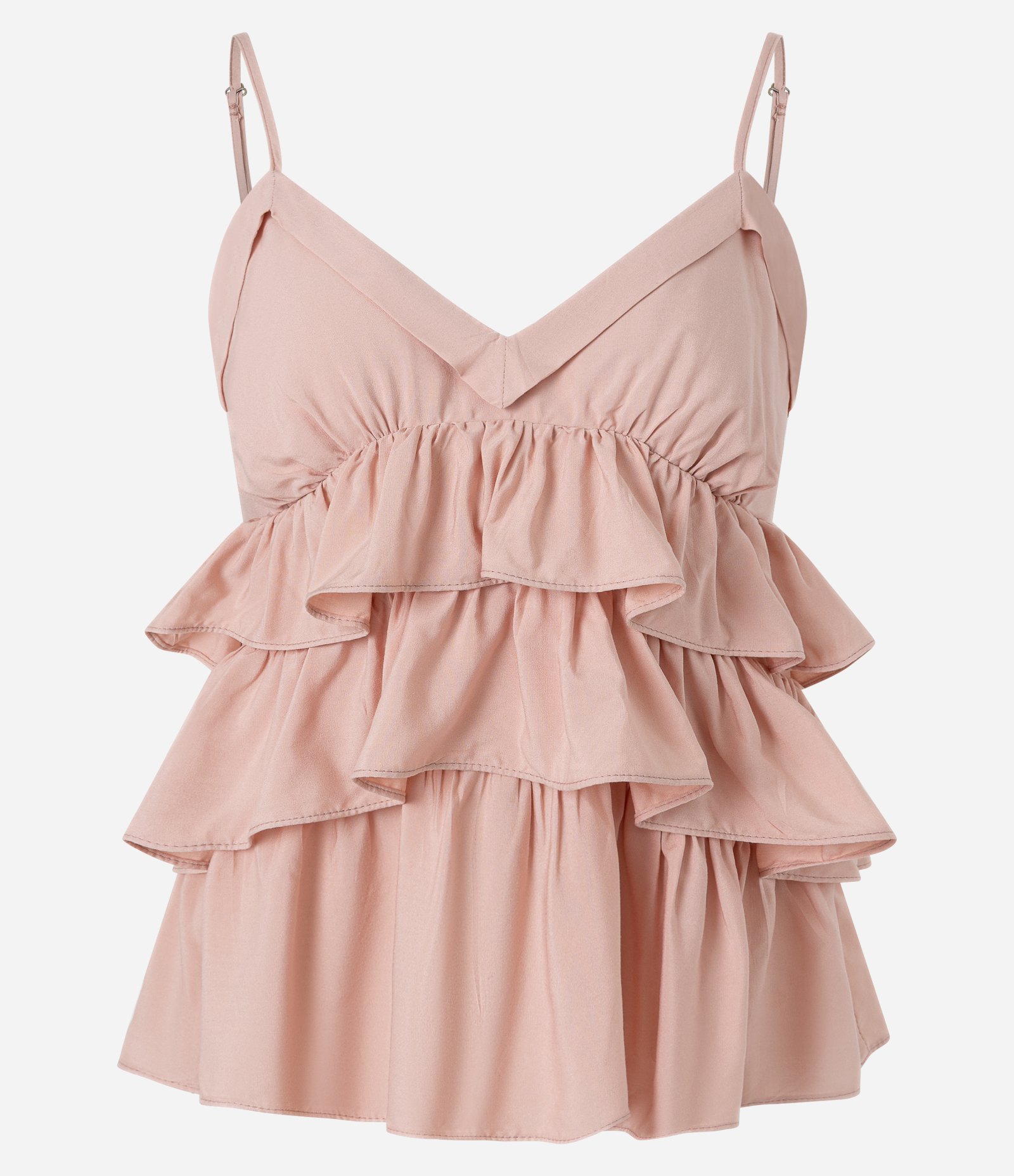 Blusa em Viscose com Decote V e Babados em Camadas Rosa 5