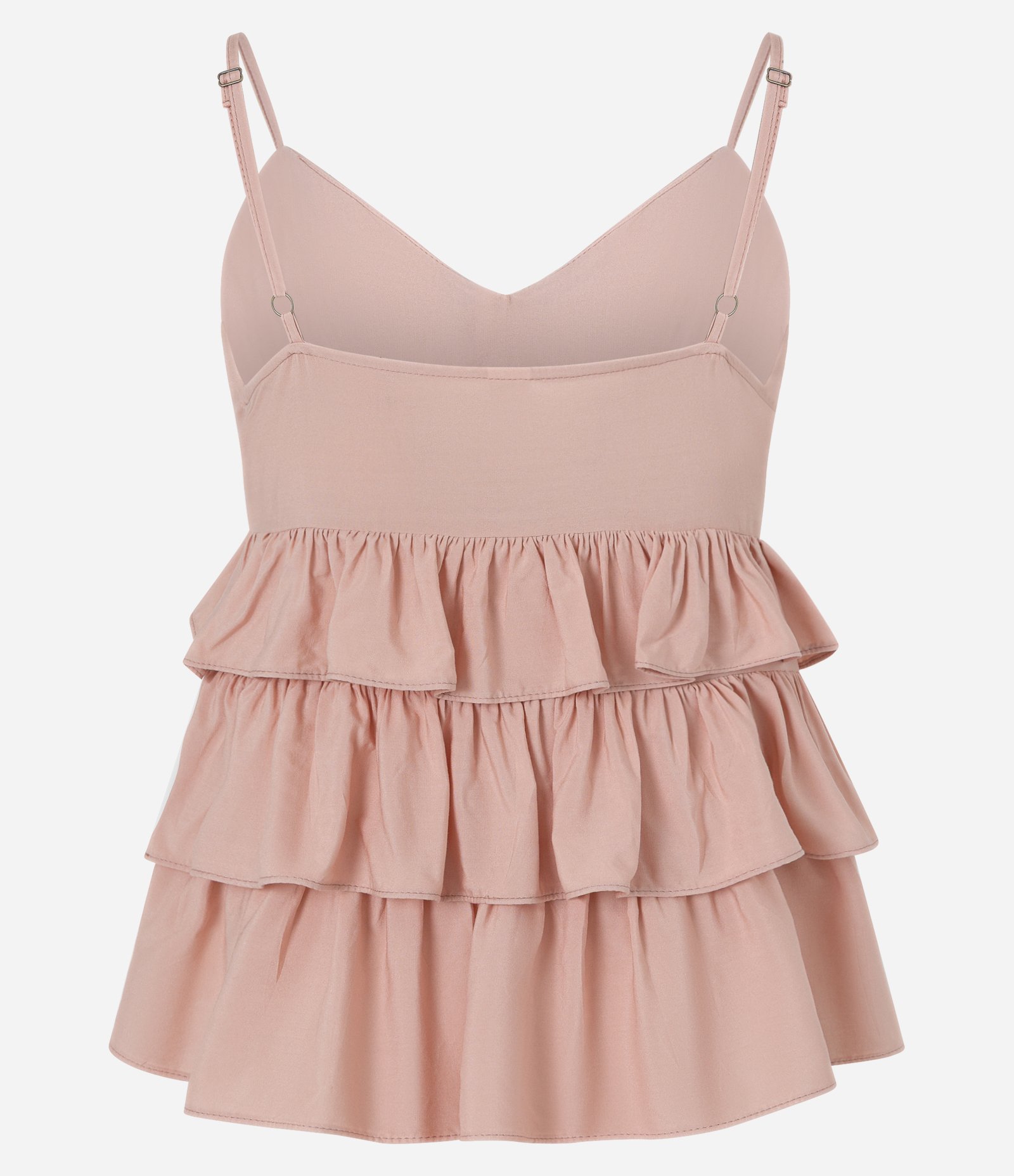 Blusa em Viscose com Decote V e Babados em Camadas Rosa 6