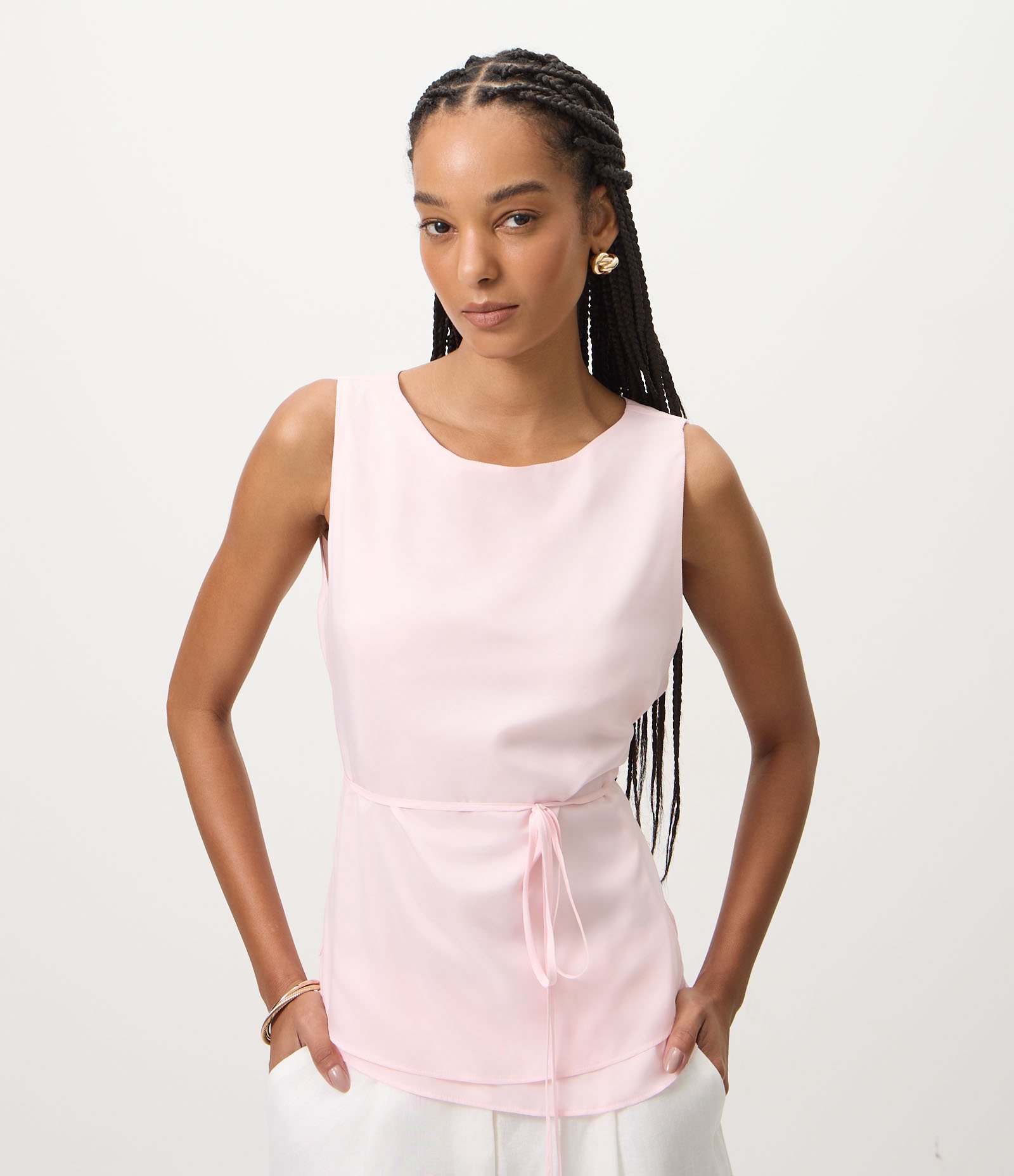 Blusa com Decote Canoa e Amarração na Cintura Rosa 1